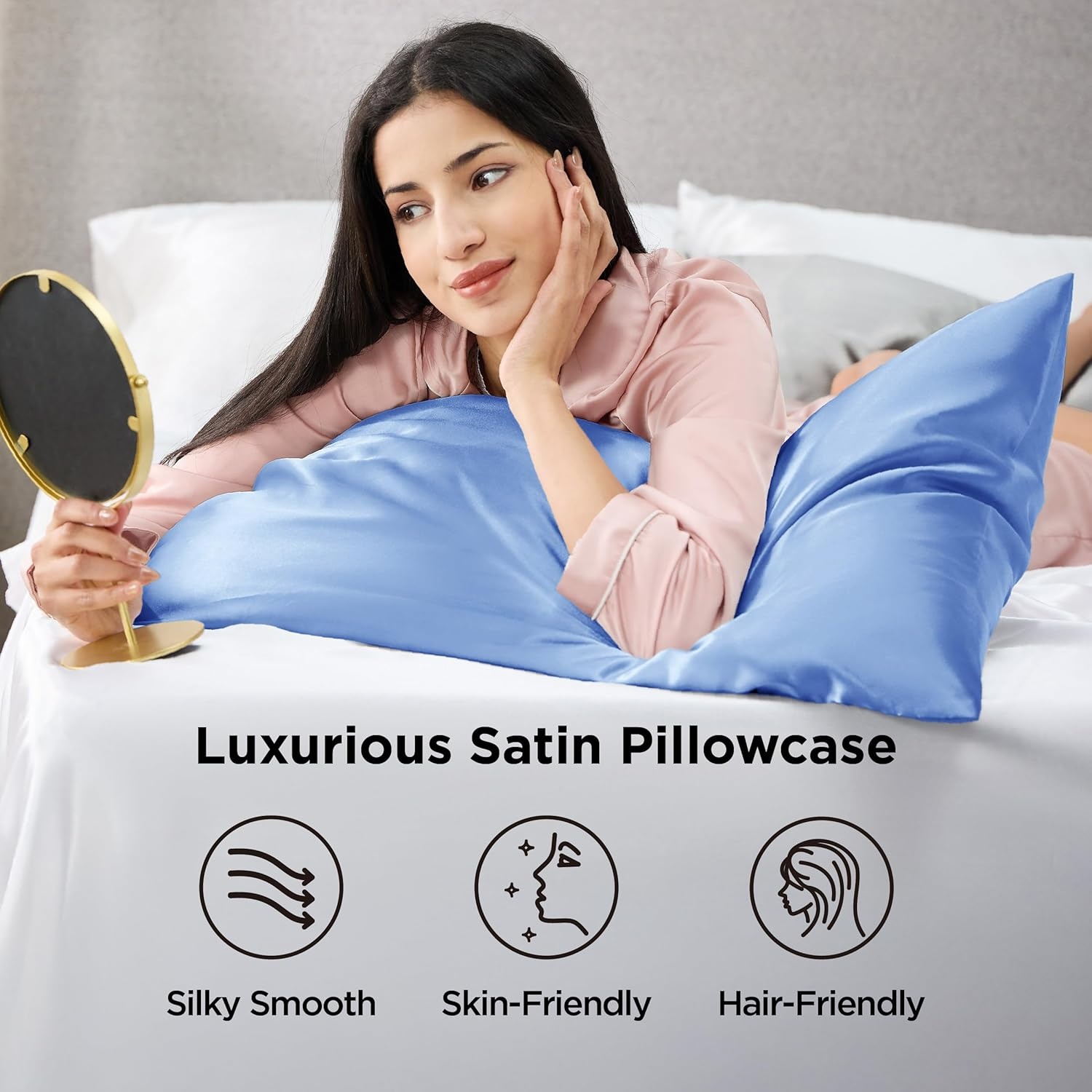 image:imageBedsure Satin Pillowcase Standard Set of 2 Silky Pillow Cases White Similar to Silk Pillow Cases Decorative Covers Room Decor Gifts for Women Men Envelope Closure For Hair Skin 20 x 2619 Sky Blue