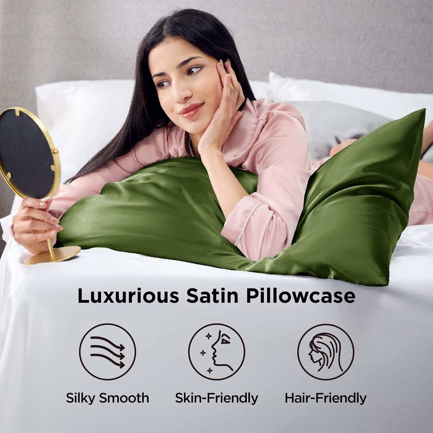 image:imageBedsure Satin Pillowcase Standard Set of 2 Silky Pillow Cases White Similar to Silk Pillow Cases Decorative Covers Room Decor Gifts for Women Men Envelope Closure For Hair Skin 20 x 2626 Moss