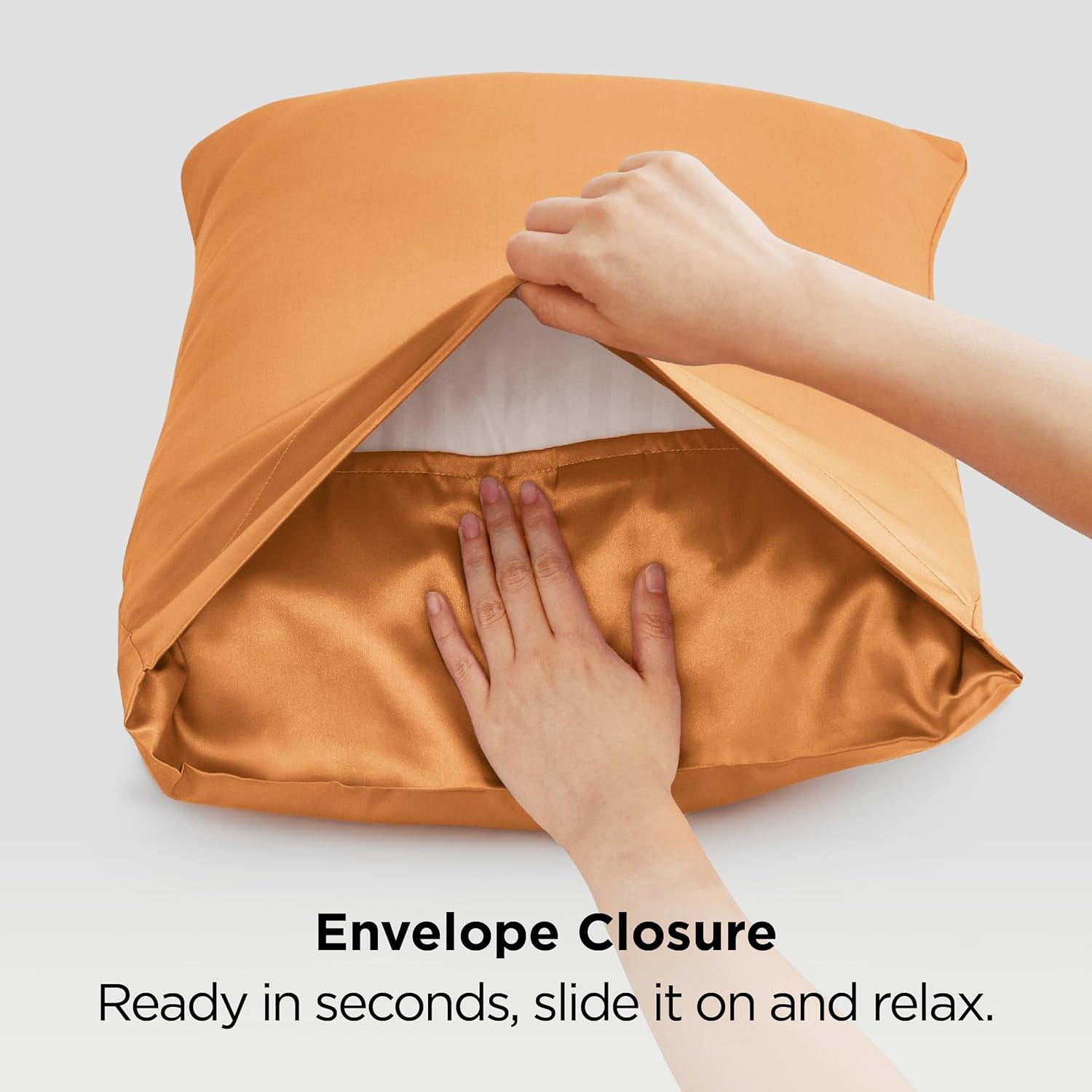 image:imageBedsure Satin Pillowcase Standard Set of 2 Silky Pillow Cases White Similar to Silk Pillow Cases Decorative Covers Room Decor Gifts for Women Men Envelope Closure For Hair Skin 20 x 2623 Orange