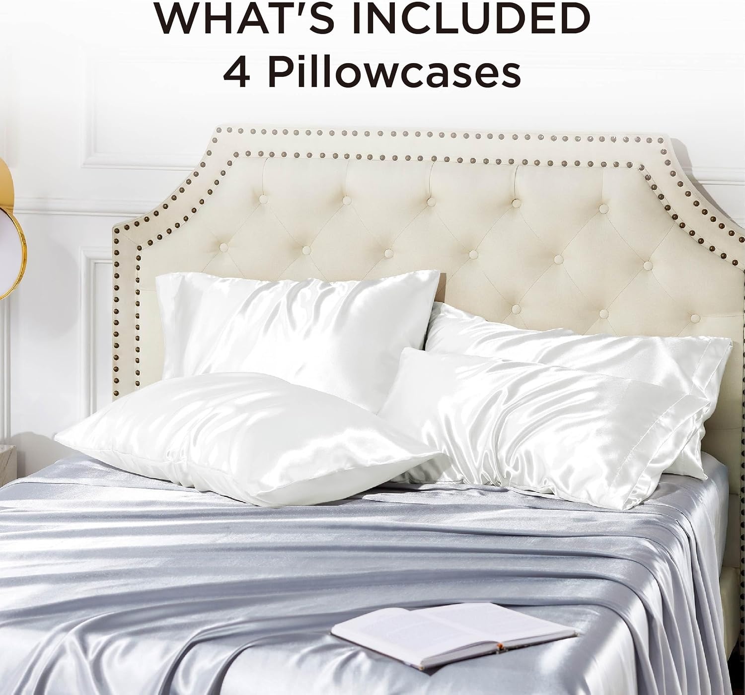 image:imageBedsure Satin Pillowcase Standard Set of 2 Silky Pillow Cases White Similar to Silk Pillow Cases Decorative Covers Room Decor Gifts for Women Men Envelope Closure For Hair Skin 20 x 2602 Pure White