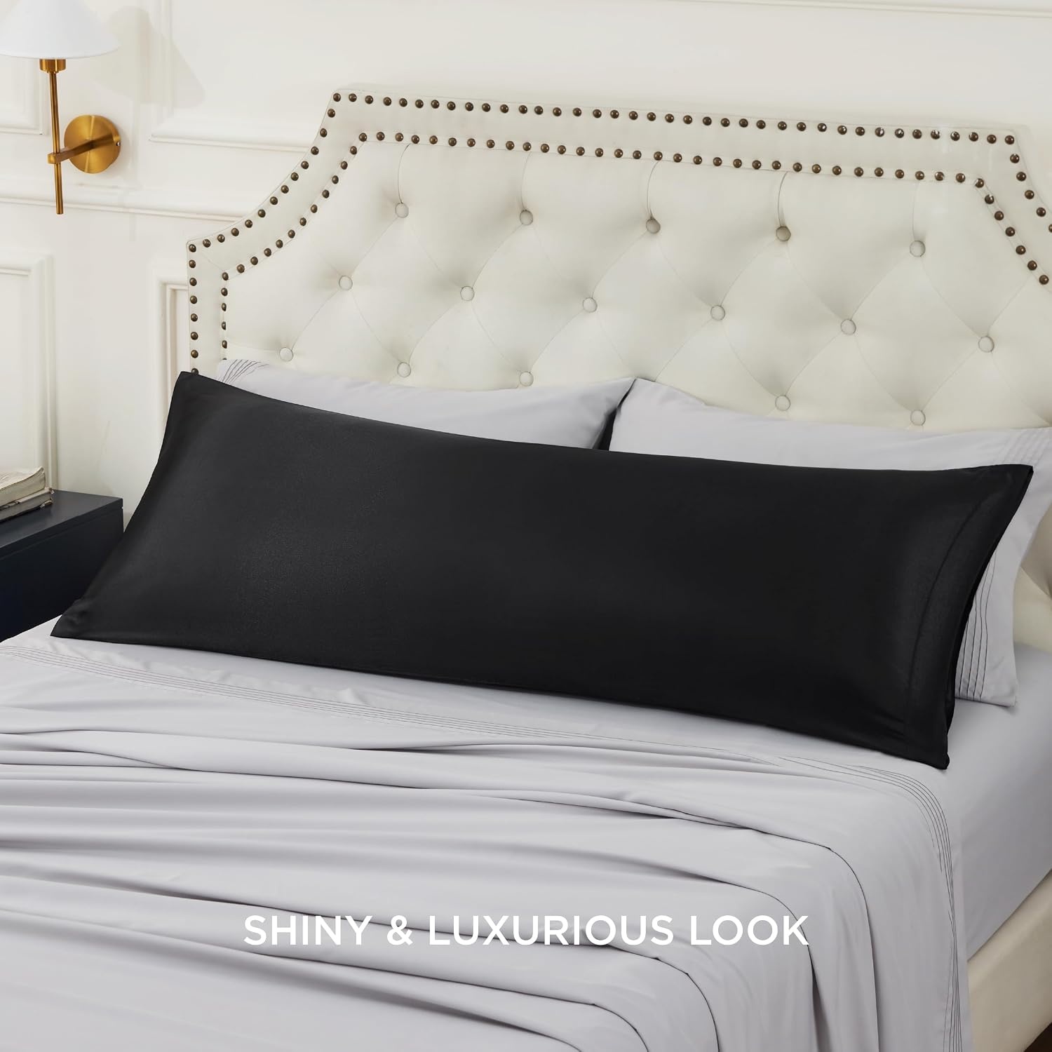 image:imageBedsure Satin Pillowcase Standard Set of 2 Silky Pillow Cases White Similar to Silk Pillow Cases Decorative Covers Room Decor Gifts for Women Men Envelope Closure For Hair Skin 20 x 2604 Black