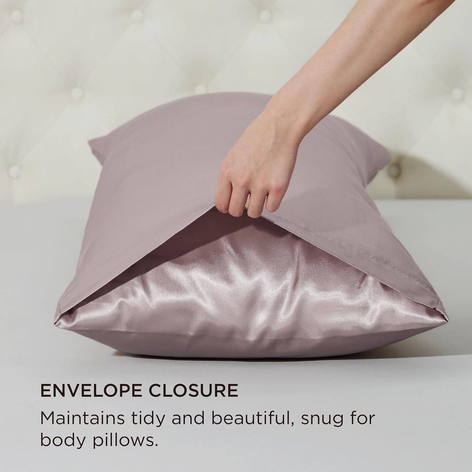 image:imageBedsure Satin Pillowcase Standard Set of 2 Silky Pillow Cases White Similar to Silk Pillow Cases Decorative Covers Room Decor Gifts for Women Men Envelope Closure For Hair Skin 20 x 2625 Dusty Rose