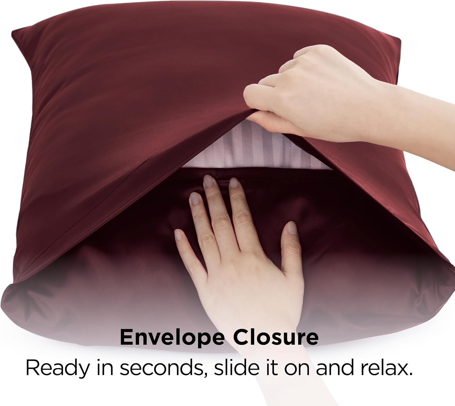 image:imageBedsure Satin Pillowcase Standard Set of 2 Silky Pillow Cases White Similar to Silk Pillow Cases Decorative Covers Room Decor Gifts for Women Men Envelope Closure For Hair Skin 20 x 2618 Burgundy