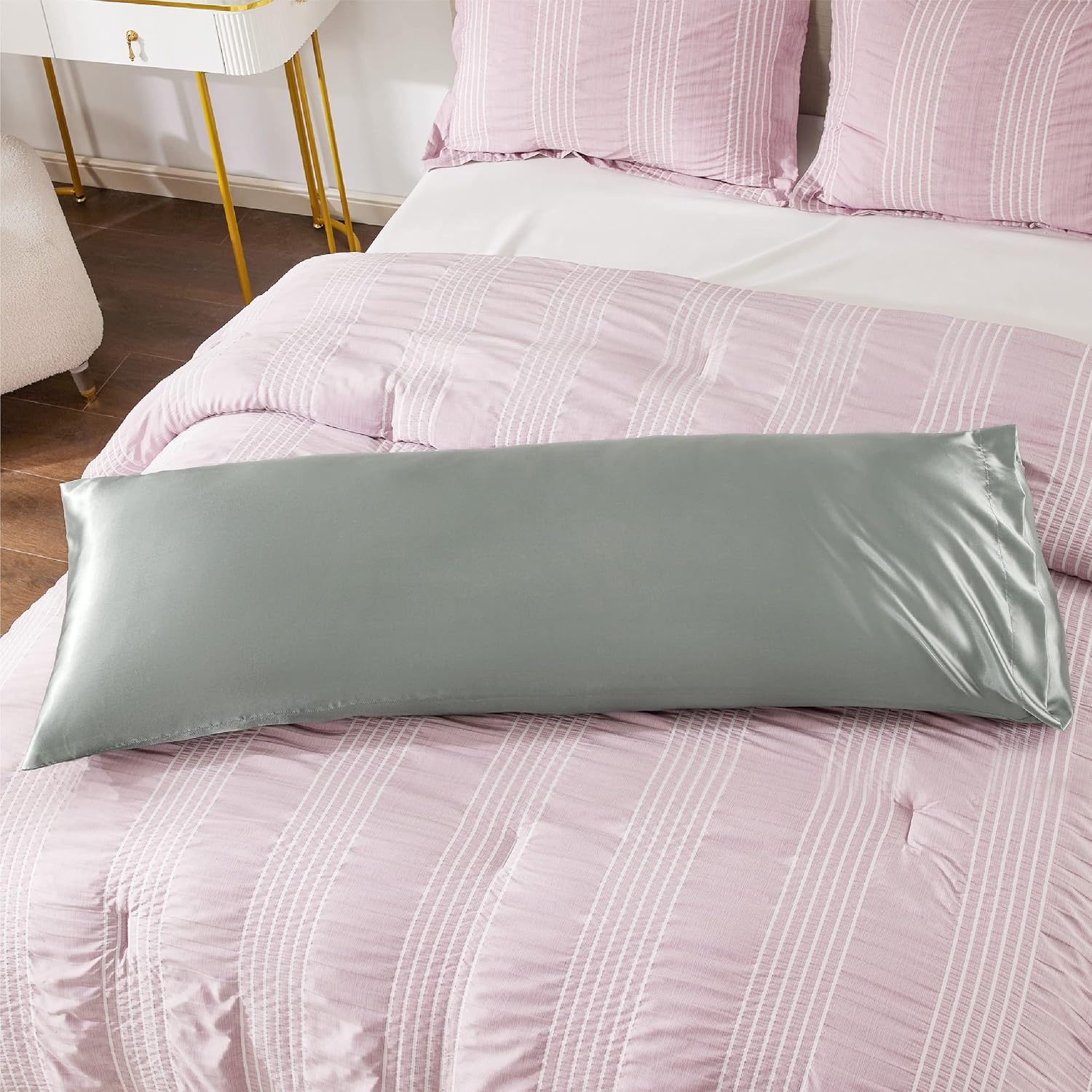 image:imageBedsure Satin Pillowcase Standard Set of 2 Silky Pillow Cases White Similar to Silk Pillow Cases Decorative Covers Room Decor Gifts for Women Men Envelope Closure For Hair Skin 20 x 2601 Silver Grey