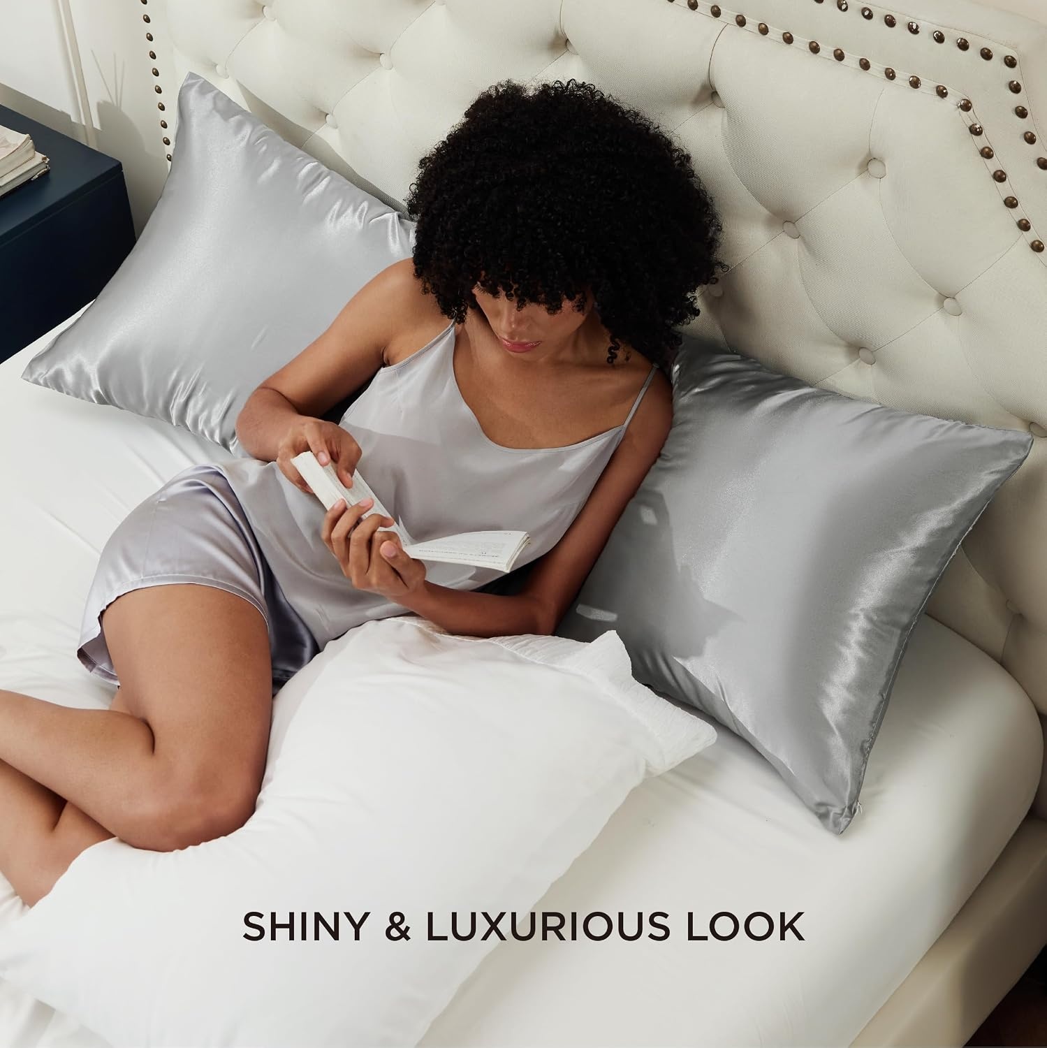 image:imageBedsure Satin Pillowcase with Zipper Similar to Silk Pillow Cases 2 Pack Satin Pillow Cases Queen Silky amp Soft Beige Pillow Covers Hair and Skin Valentines Day Gifts for Women Men 20x30 Inches03 Grey Zipper