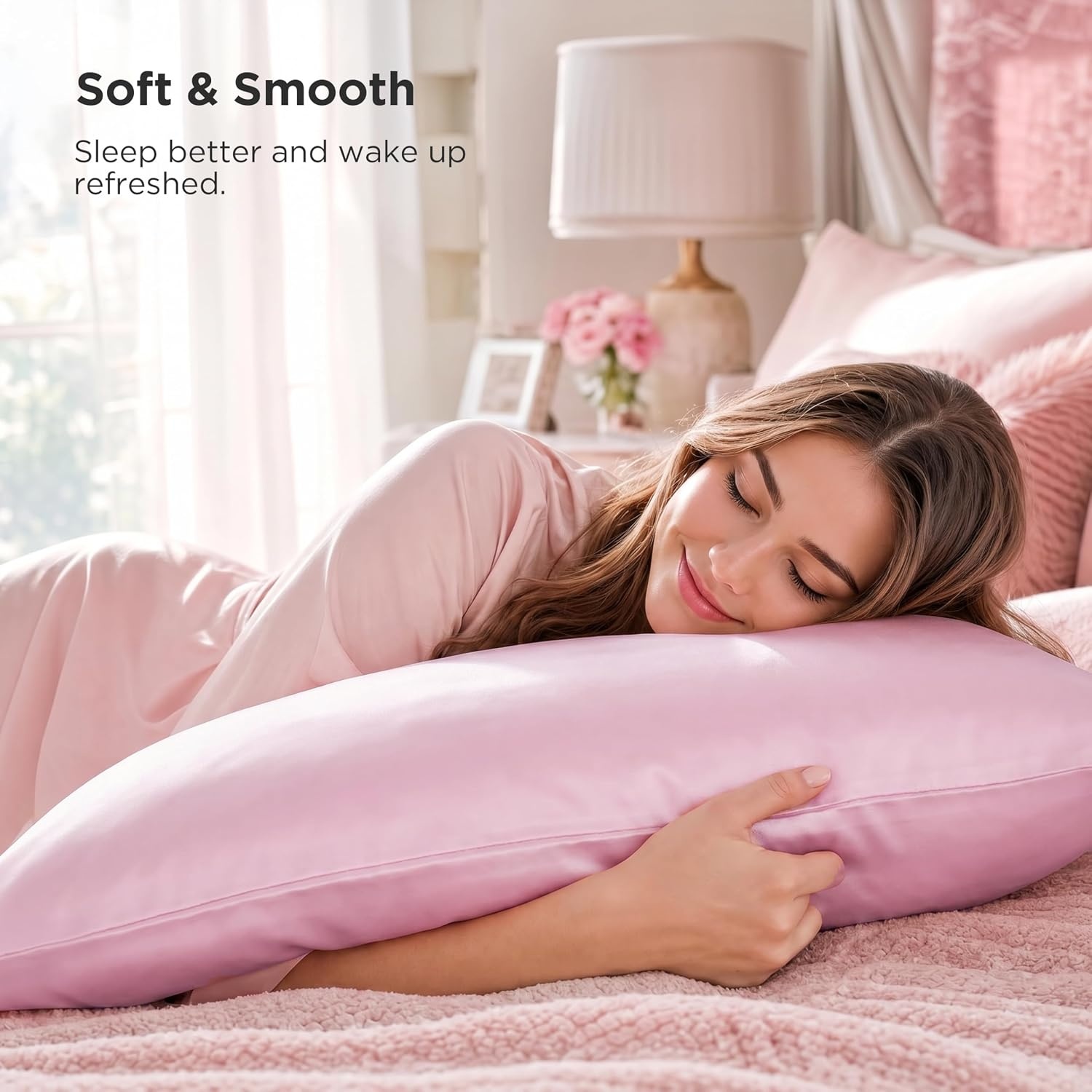 image:imageBedsure Satin Pillowcase with Zipper Similar to Silk Pillow Cases 2 Pack Satin Pillow Cases Queen Silky amp Soft Beige Pillow Covers Hair and Skin Valentines Day Gifts for Women Men 20x30 Inches07 Pink Zipper