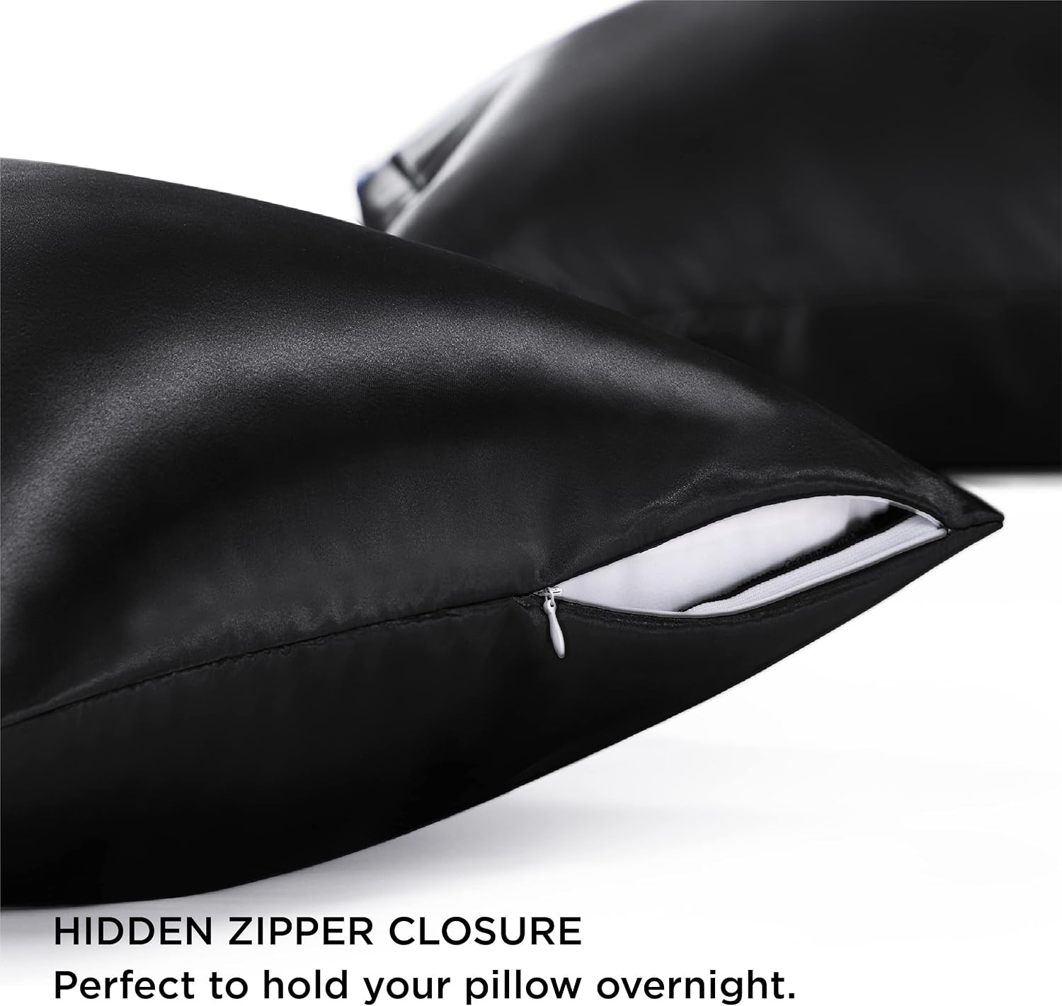 image:imageBedsure Satin Pillowcase with Zipper Similar to Silk Pillow Cases 2 Pack Satin Pillow Cases Queen Silky amp Soft Beige Pillow Covers Hair and Skin Valentines Day Gifts for Women Men 20x30 Inches04 Black Zipper