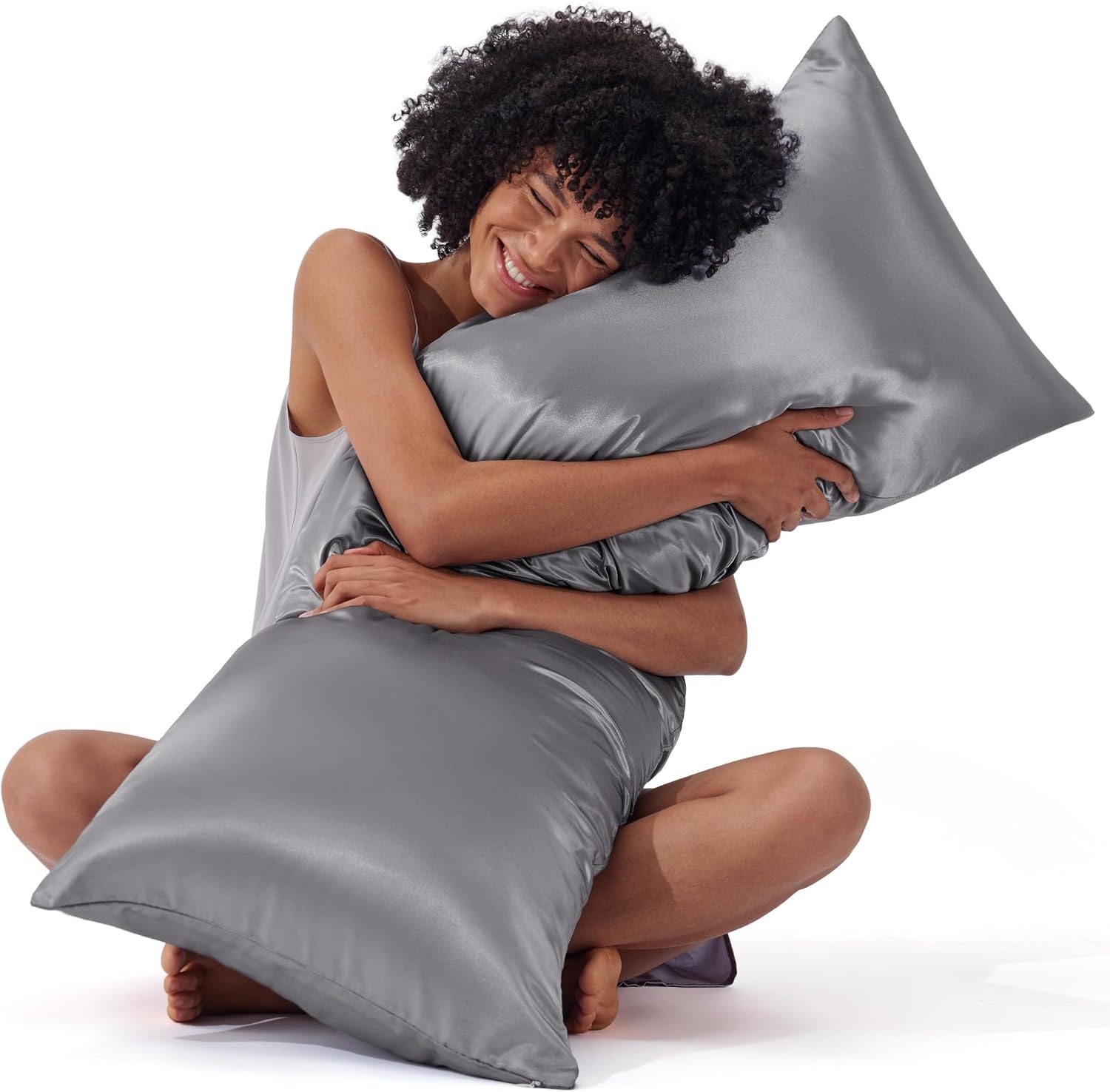 image:imageBedsure Satin Pillowcase with Zipper Similar to Silk Pillow Cases 2 Pack Satin Pillow Cases Queen Silky amp Soft Beige Pillow Covers Hair and Skin Valentines Day Gifts for Women Men 20x30 Inches05 Dark Grey Zipper