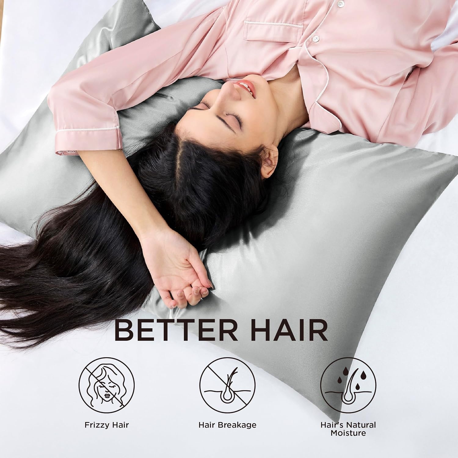 image:imageBedsure Satin Pillowcase with Zipper Similar to Silk Pillow Cases 2 Pack Satin Pillow Cases Queen Silky amp Soft Beige Pillow Covers Hair and Skin Valentines Day Gifts for Women Men 20x30 Inches03 Grey Zipper