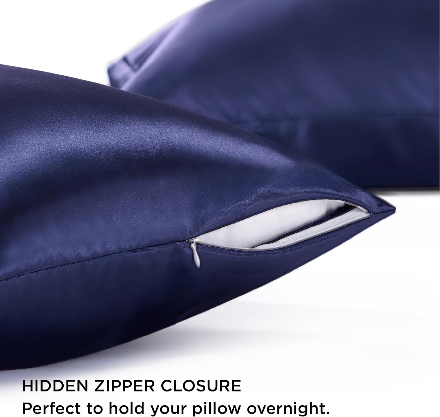 image:imageBedsure Satin Pillowcase with Zipper Similar to Silk Pillow Cases 2 Pack Satin Pillow Cases Queen Silky amp Soft Beige Pillow Covers Hair and Skin Valentines Day Gifts for Women Men 20x30 Inches13 Navy Zipper