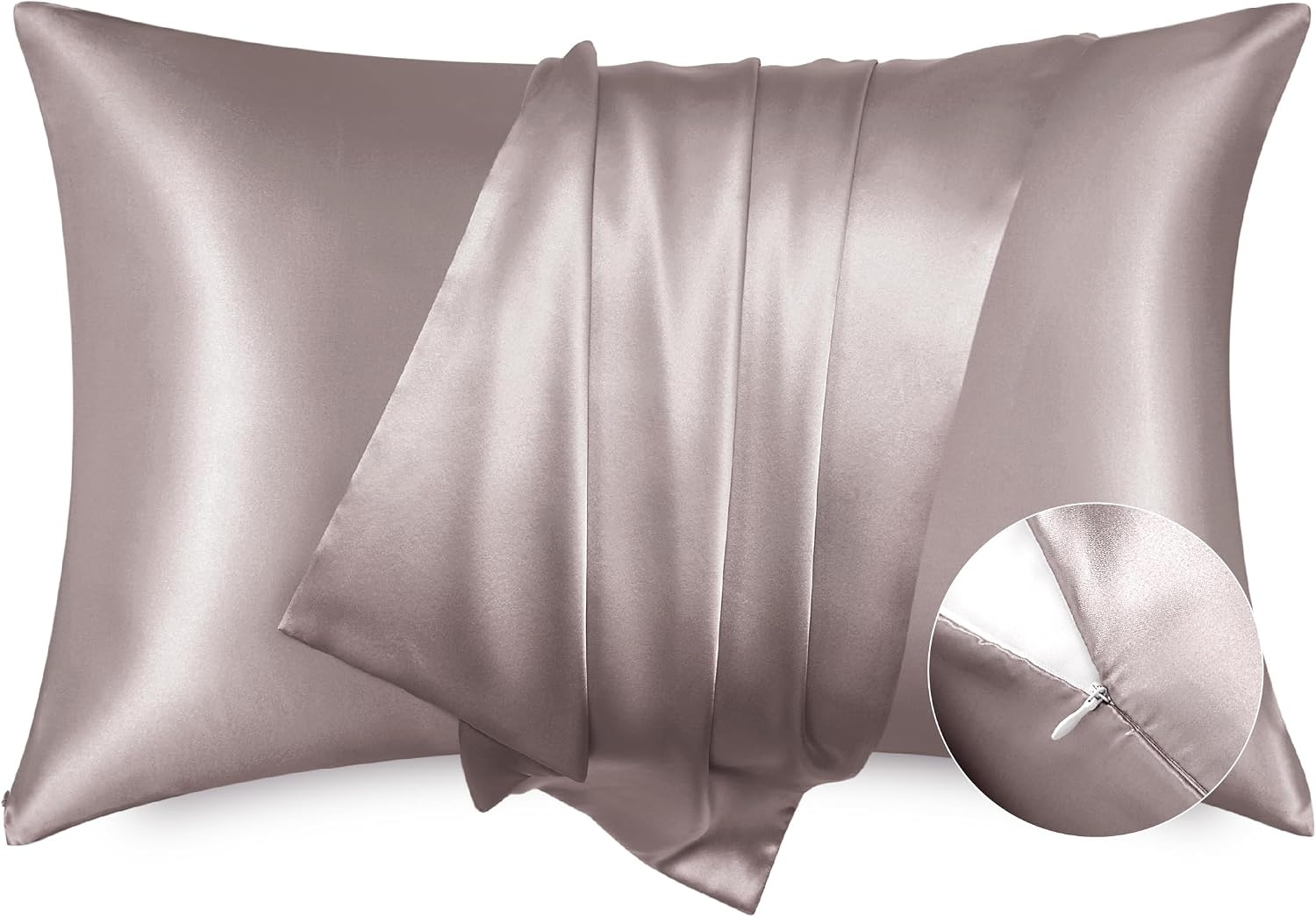image:imageBedsure Satin Pillowcase with Zipper Similar to Silk Pillow Cases 2 Pack Satin Pillow Cases Queen Silky amp Soft Beige Pillow Covers Hair and Skin Valentines Day Gifts for Women Men 20x30 Inches10 Dusty Rose Zipper