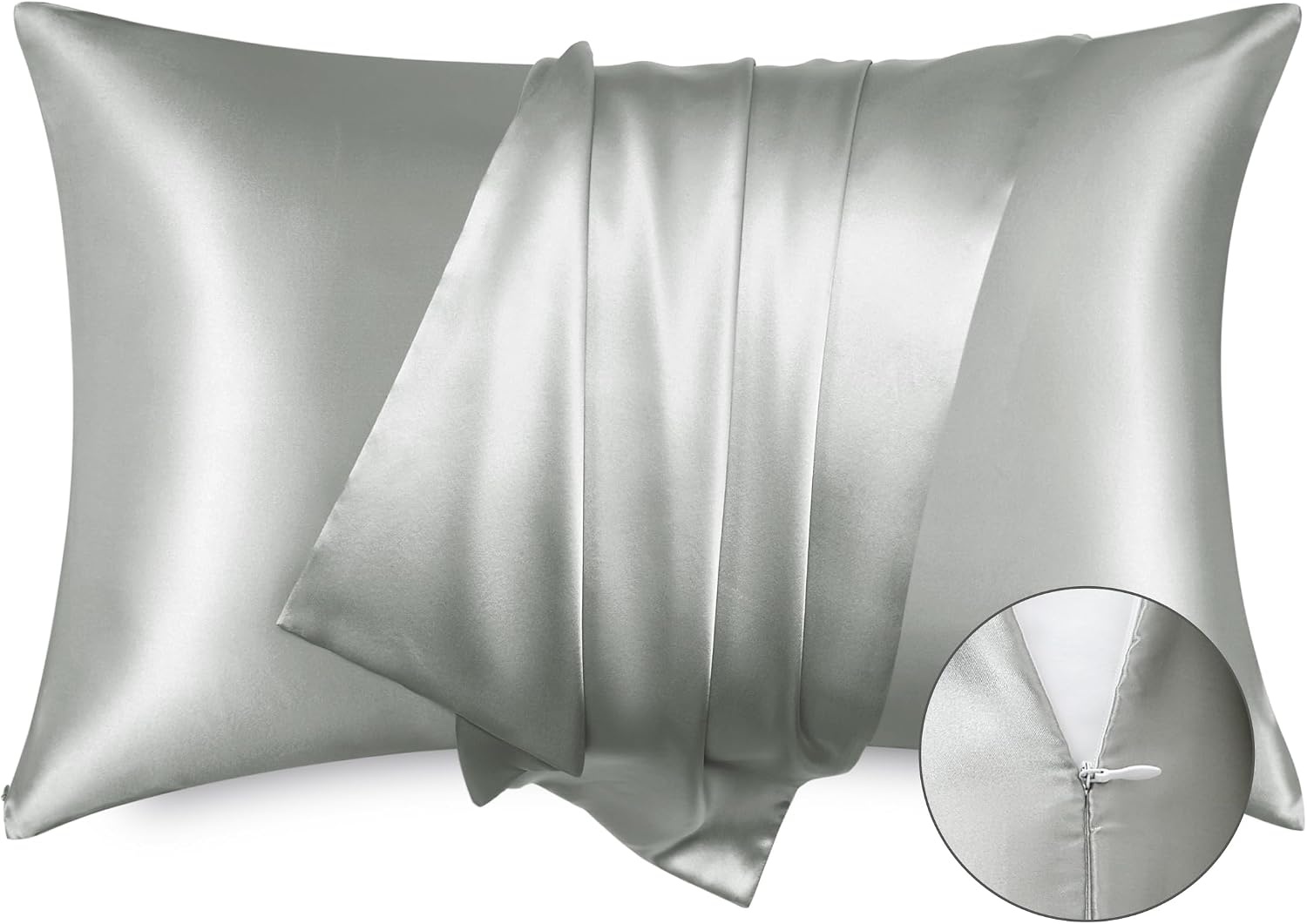 image:imageBedsure Satin Pillowcase with Zipper Similar to Silk Pillow Cases 2 Pack Satin Pillow Cases Queen Silky amp Soft Beige Pillow Covers Hair and Skin Valentines Day Gifts for Women Men 20x30 Inches03 Grey Zipper