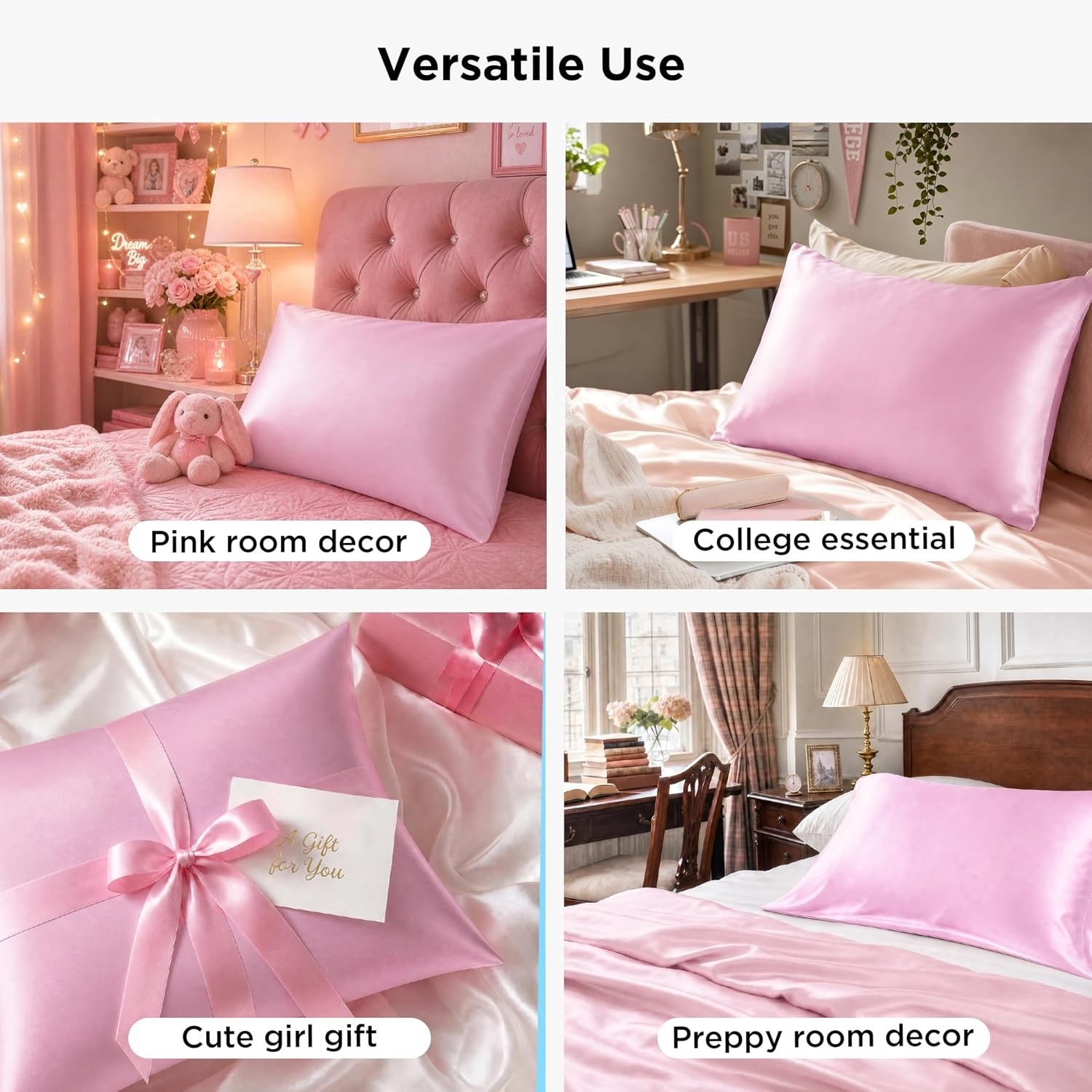 image:imageBedsure Satin Pillowcase with Zipper Similar to Silk Pillow Cases 2 Pack Satin Pillow Cases Queen Silky amp Soft Beige Pillow Covers Hair and Skin Valentines Day Gifts for Women Men 20x30 Inches07 Pink Zipper