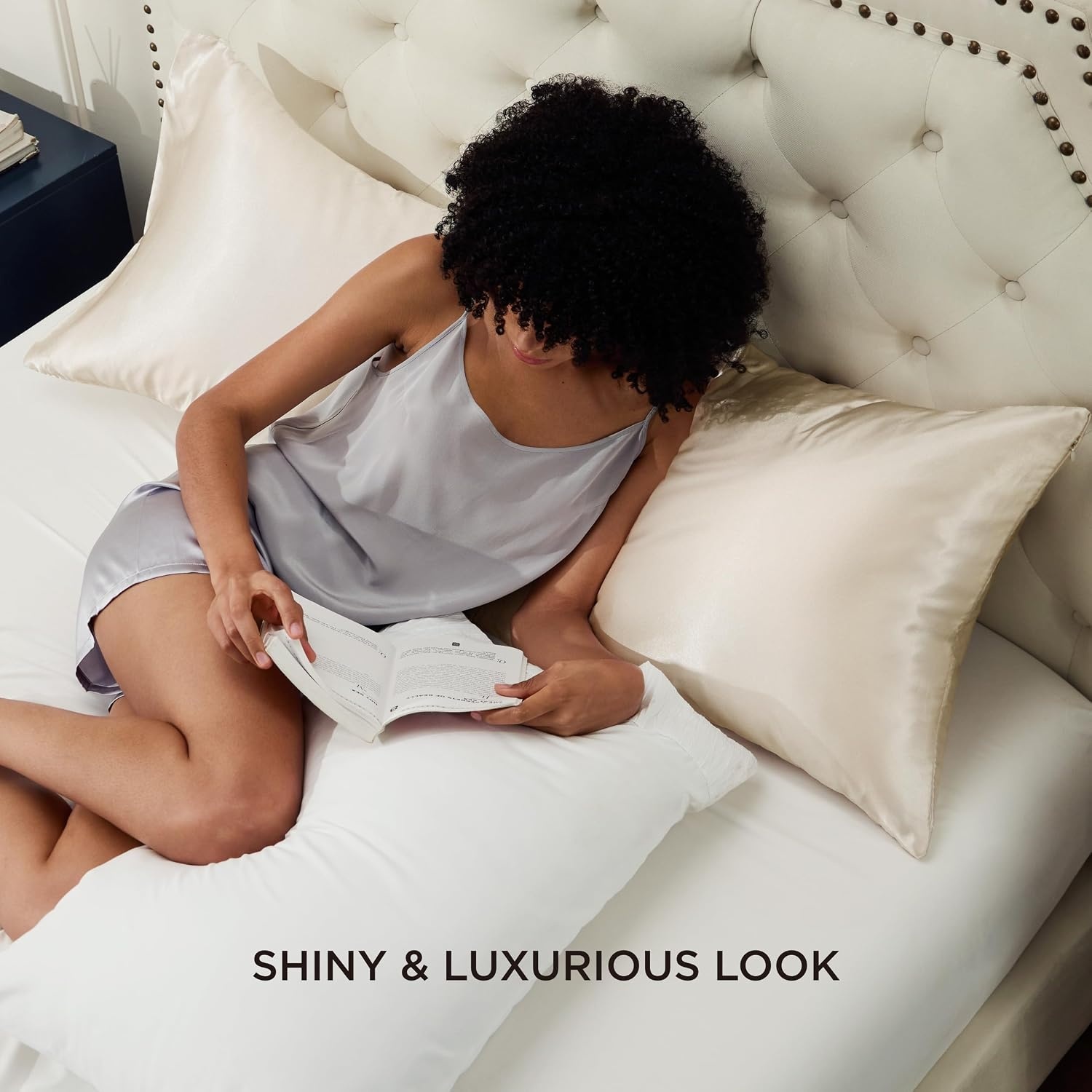 image:imageBedsure Satin Pillowcase with Zipper Similar to Silk Pillow Cases 2 Pack Satin Pillow Cases Queen Silky amp Soft Beige Pillow Covers Hair and Skin Valentines Day Gifts for Women Men 20x30 Inches01 Beige Zipper