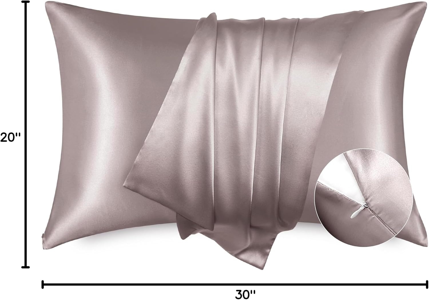 image:imageBedsure Satin Pillowcase with Zipper Similar to Silk Pillow Cases 2 Pack Satin Pillow Cases Queen Silky amp Soft Beige Pillow Covers Hair and Skin Valentines Day Gifts for Women Men 20x30 Inches10 Dusty Rose Zipper
