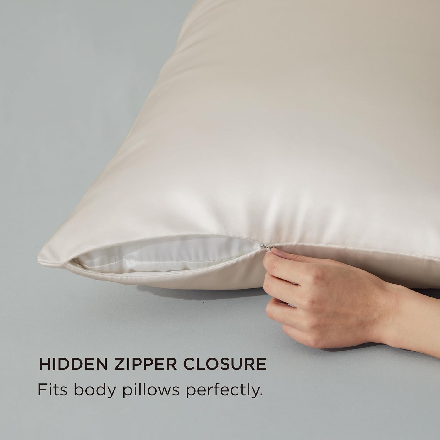 image:imageBedsure Satin Pillowcase with Zipper Similar to Silk Pillow Cases 2 Pack Satin Pillow Cases Queen Silky amp Soft Beige Pillow Covers Hair and Skin Valentines Day Gifts for Women Men 20x30 Inches01 Beige Zipper