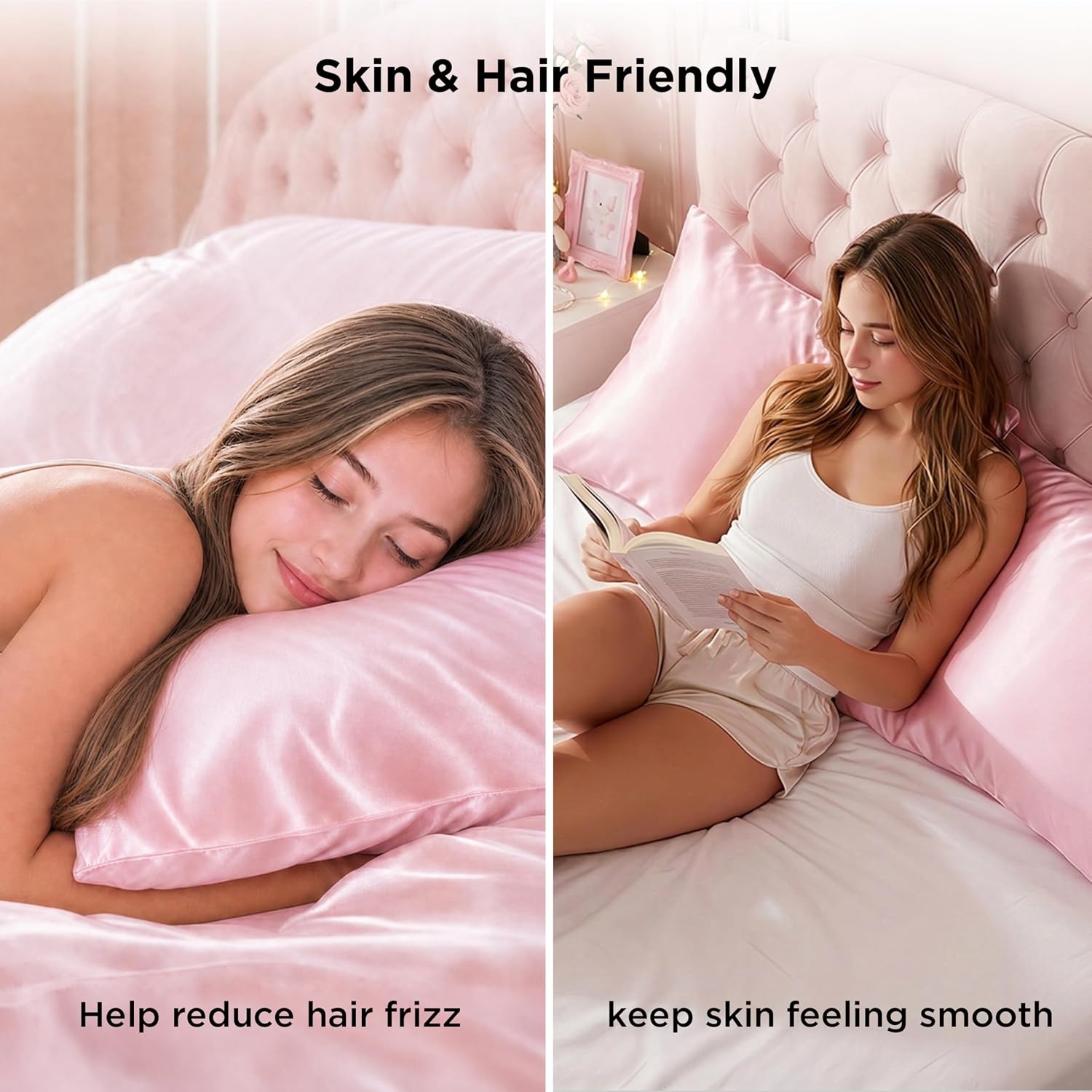 image:imageBedsure Satin Pillowcase with Zipper Similar to Silk Pillow Cases 2 Pack Satin Pillow Cases Queen Silky amp Soft Beige Pillow Covers Hair and Skin Valentines Day Gifts for Women Men 20x30 Inches07 Pink Zipper