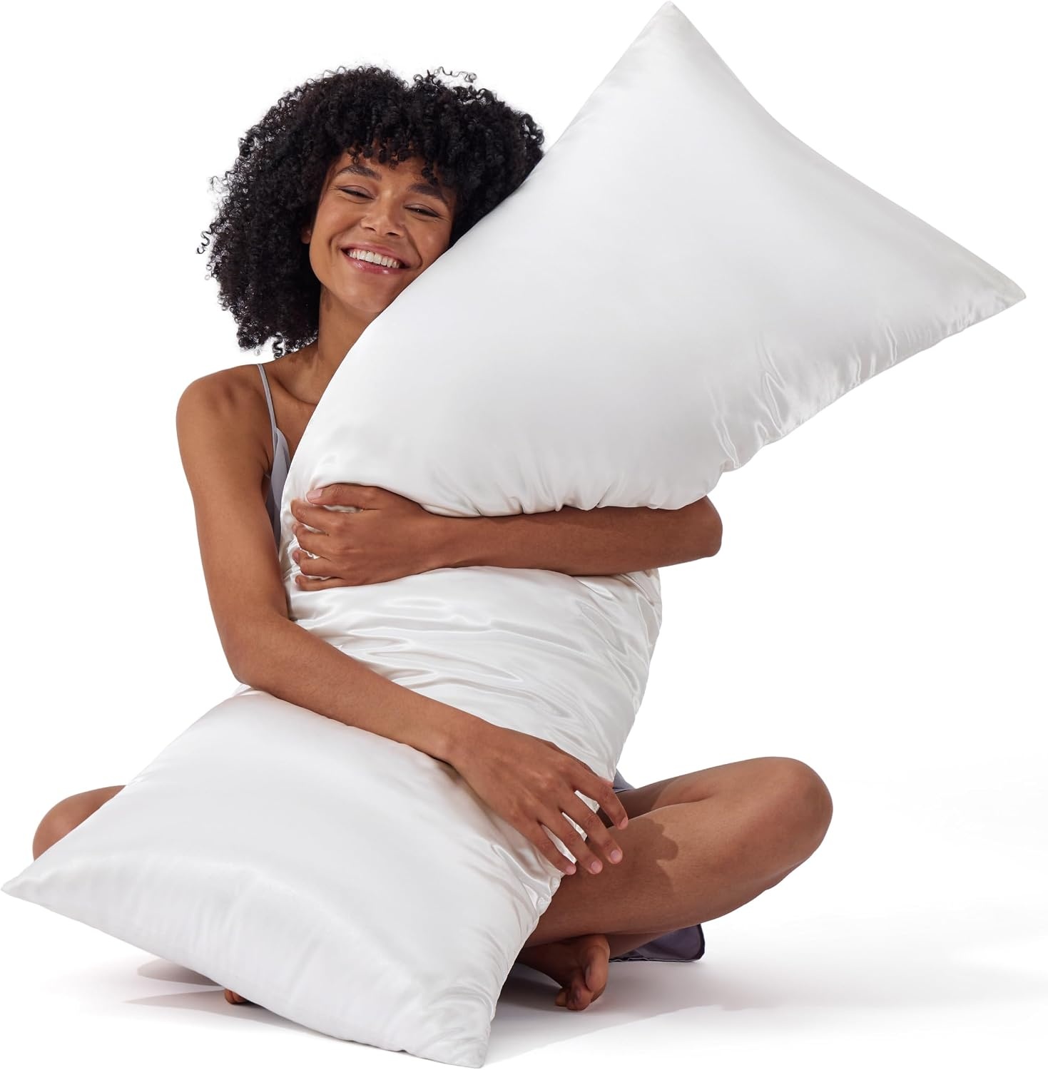 image:imageBedsure Satin Pillowcase with Zipper Similar to Silk Pillow Cases 2 Pack Satin Pillow Cases Queen Silky amp Soft Beige Pillow Covers Hair and Skin Valentines Day Gifts for Women Men 20x30 Inches02 White Zipper