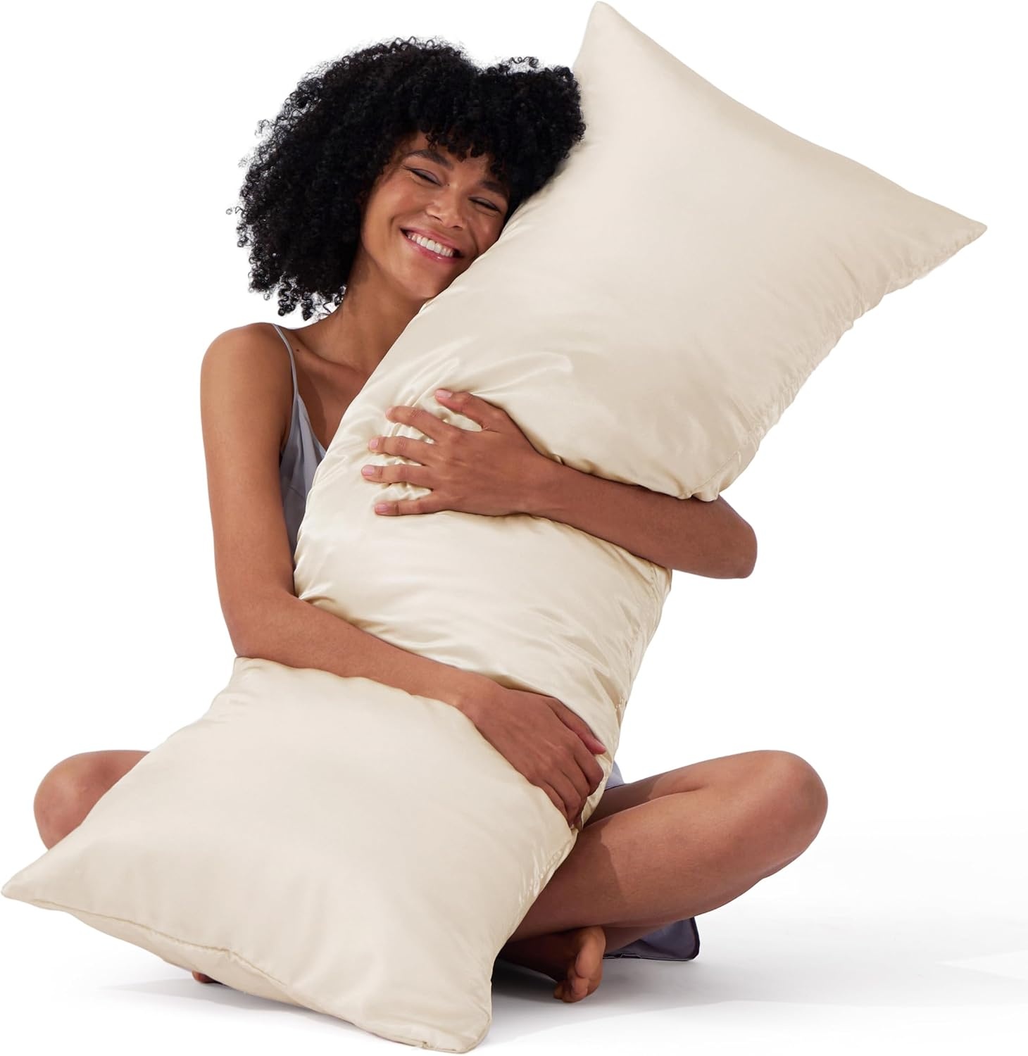 image:imageBedsure Satin Pillowcase with Zipper Similar to Silk Pillow Cases 2 Pack Satin Pillow Cases Queen Silky amp Soft Beige Pillow Covers Hair and Skin Valentines Day Gifts for Women Men 20x30 Inches01 Beige Zipper