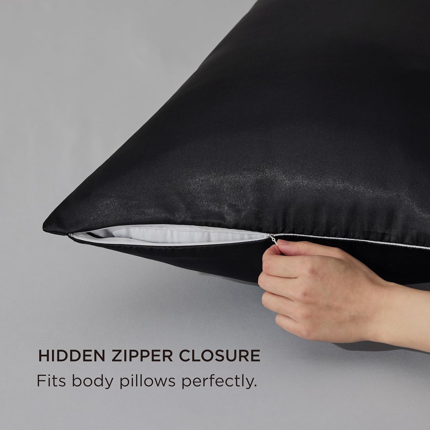 image:imageBedsure Satin Pillowcase with Zipper Similar to Silk Pillow Cases 2 Pack Satin Pillow Cases Queen Silky amp Soft Beige Pillow Covers Hair and Skin Valentines Day Gifts for Women Men 20x30 Inches04 Black Zipper