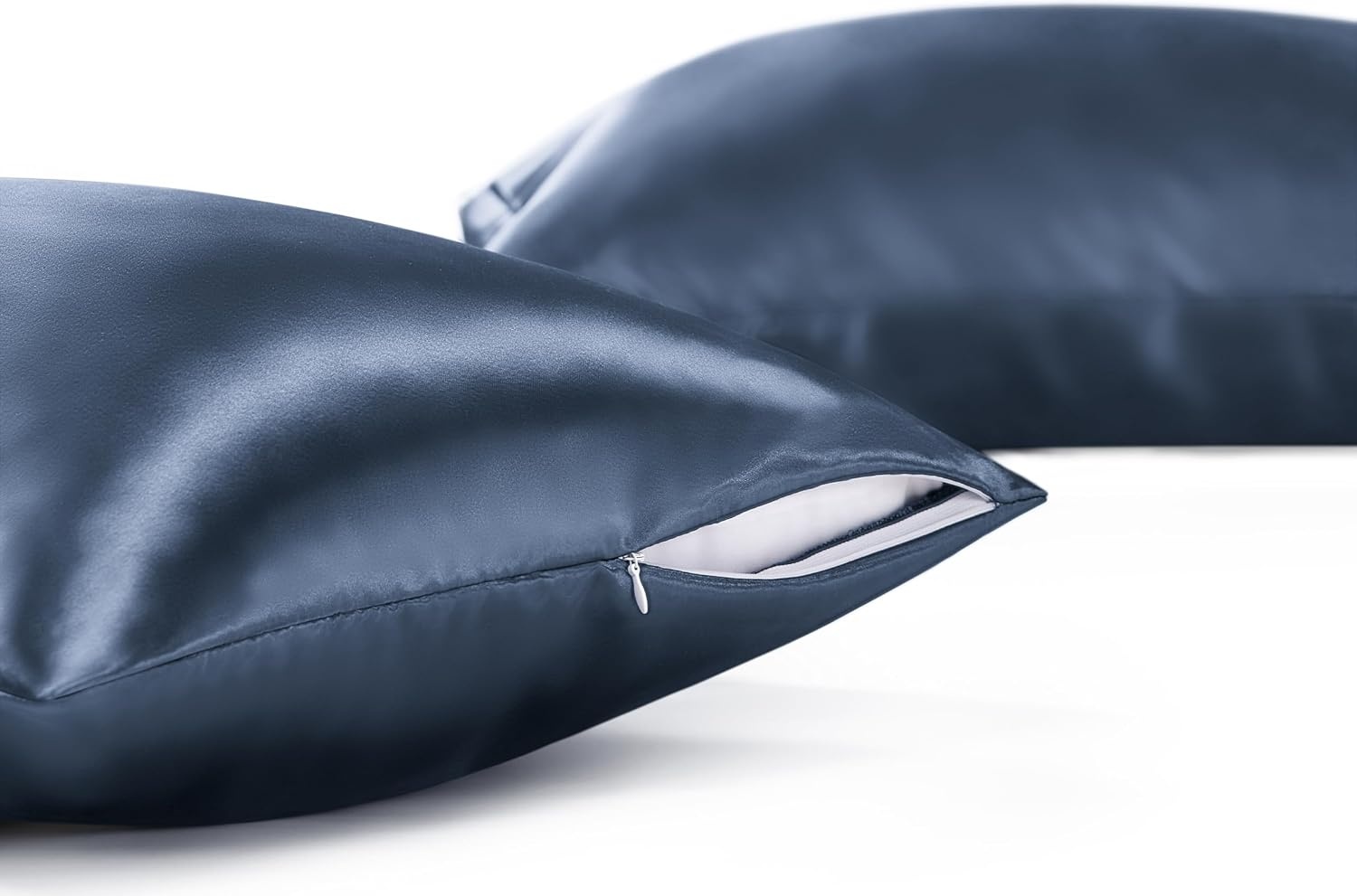 image:imageBedsure Satin Pillowcase with Zipper Similar to Silk Pillow Cases 2 Pack Satin Pillow Cases Queen Silky amp Soft Beige Pillow Covers Hair and Skin Valentines Day Gifts for Women Men 20x30 Inches09 Blue Zipper