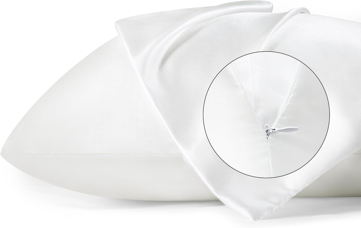 image:imageBedsure Satin Pillowcase with Zipper Similar to Silk Pillow Cases 2 Pack Satin Pillow Cases Queen Silky amp Soft Beige Pillow Covers Hair and Skin Valentines Day Gifts for Women Men 20x30 Inches02 White Zipper