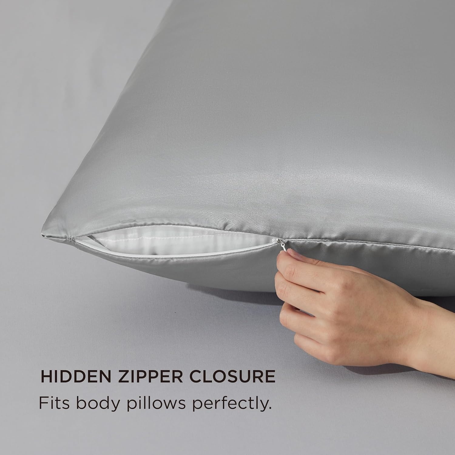 image:imageBedsure Satin Pillowcase with Zipper Similar to Silk Pillow Cases 2 Pack Satin Pillow Cases Queen Silky amp Soft Beige Pillow Covers Hair and Skin Valentines Day Gifts for Women Men 20x30 Inches03 Grey Zipper