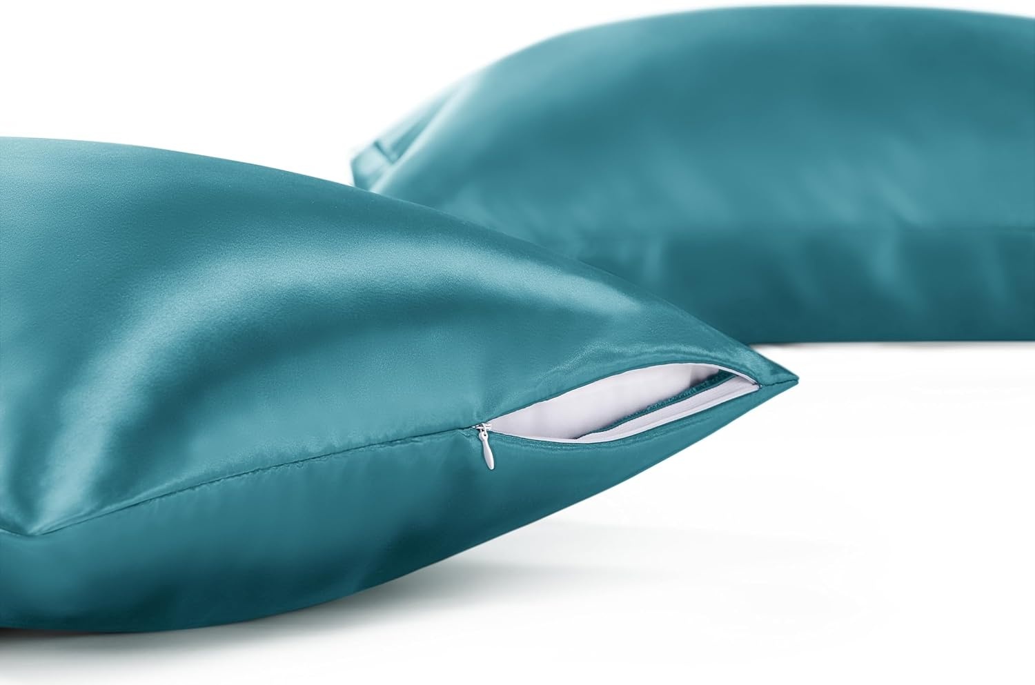 image:imageBedsure Satin Pillowcase with Zipper Similar to Silk Pillow Cases 2 Pack Satin Pillow Cases Queen Silky amp Soft Beige Pillow Covers Hair and Skin Valentines Day Gifts for Women Men 20x30 Inches11 Teal Blue Zipper