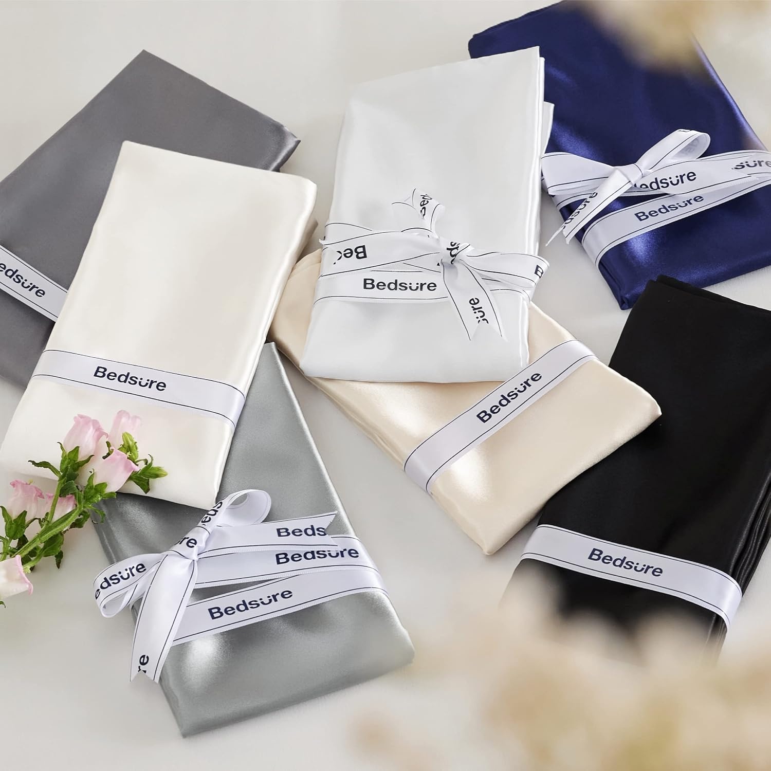 image:imageBedsure Satin Pillowcase with Zipper Similar to Silk Pillow Cases 2 Pack Satin Pillow Cases Queen Silky amp Soft Beige Pillow Covers Hair and Skin Valentines Day Gifts for Women Men 20x30 Inches09 Blue Zipper