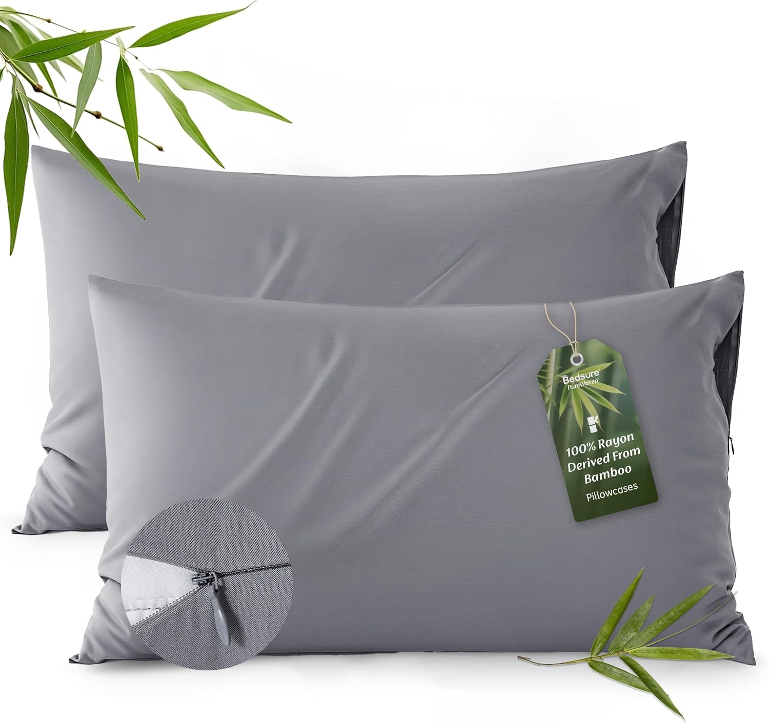 image:imageBedsure Zipper Pillow Cases Queen Size from Rayon Derived from Bamboo Cooling Pillowcase for Hot Sleepers Soft amp PureWoven Pillow Covers Gift Light Blue 20x30 Inches01 Grey