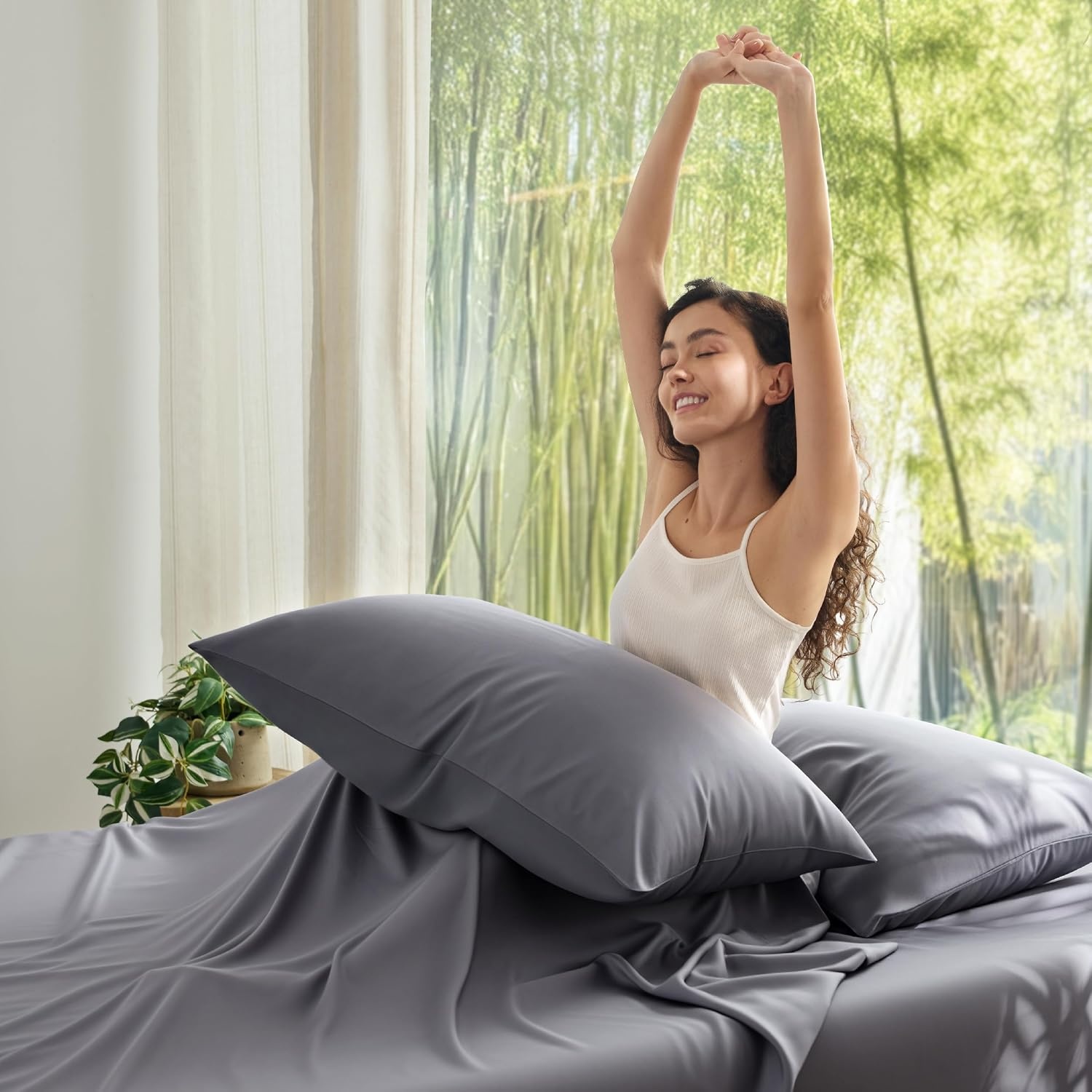 image:imageBedsure Zipper Pillow Cases Queen Size from Rayon Derived from Bamboo Cooling Pillowcase for Hot Sleepers Soft amp PureWoven Pillow Covers Gift Light Blue 20x30 Inches01 Grey
