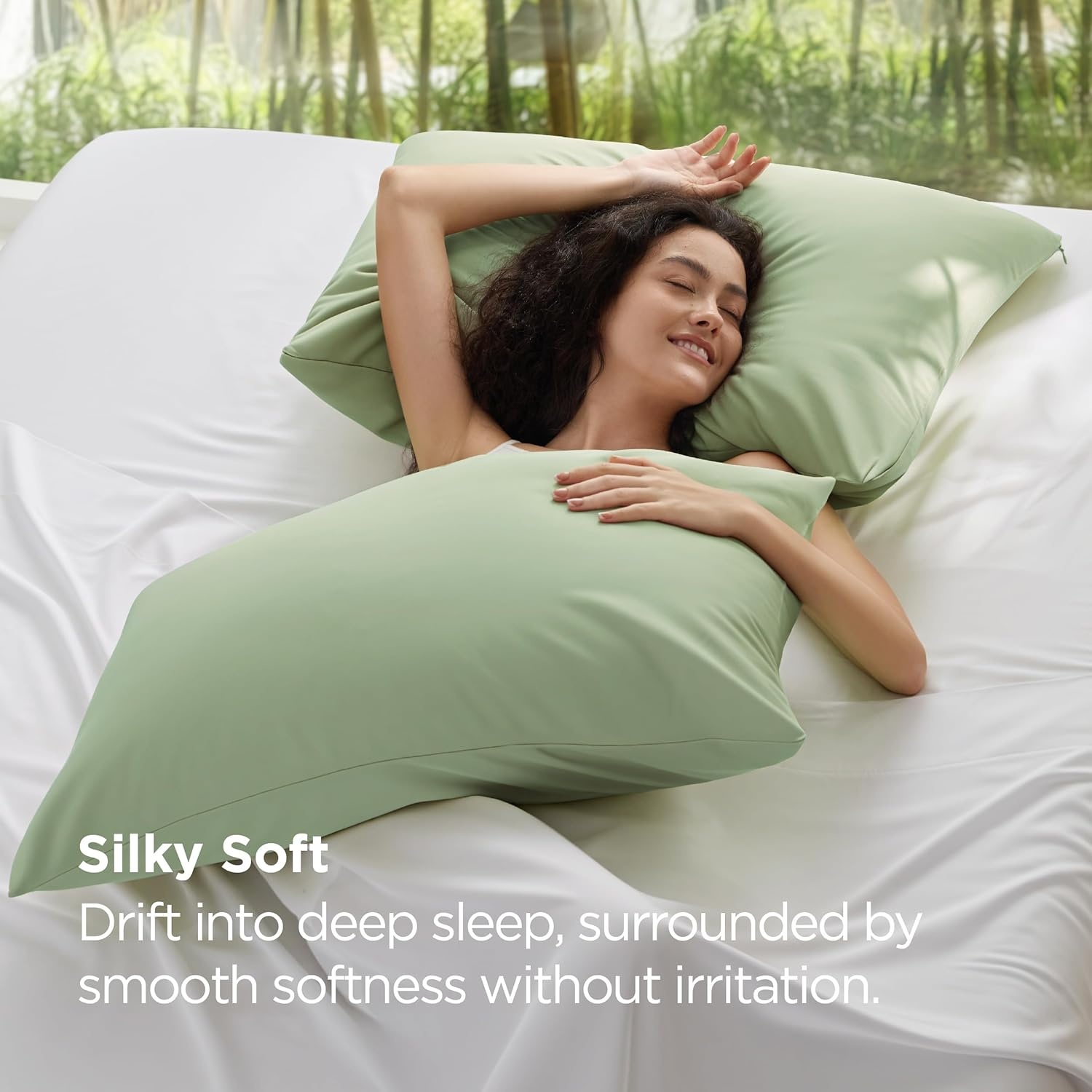 image:imageBedsure Zipper Pillow Cases Queen Size from Rayon Derived from Bamboo Cooling Pillowcase for Hot Sleepers Soft amp PureWoven Pillow Covers Gift Light Blue 20x30 Inches07 Green