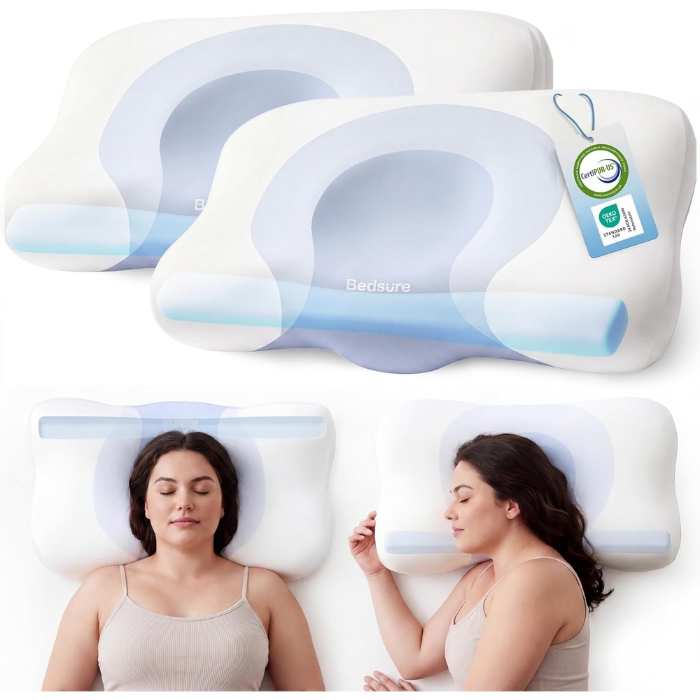 image:imageBedsure Cervical Neck Pillow Set of 2  Memory Foam Pillows for Ergonomic Orthopedic Support Pillow for Neck Pain Relief Contour Pillow for Side amp Back Sleepers