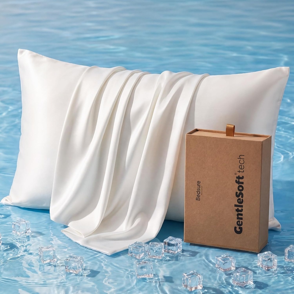 image:imageBedsure Cooling Pillowcase for Hot Sleepers Silk Like Pillow Case Queen Size Set of 2 Reduce Wrinkles amp FrizzFree Hair Infused with HA amp Ceramides for Skin Hidden Zipper Queen White01 White