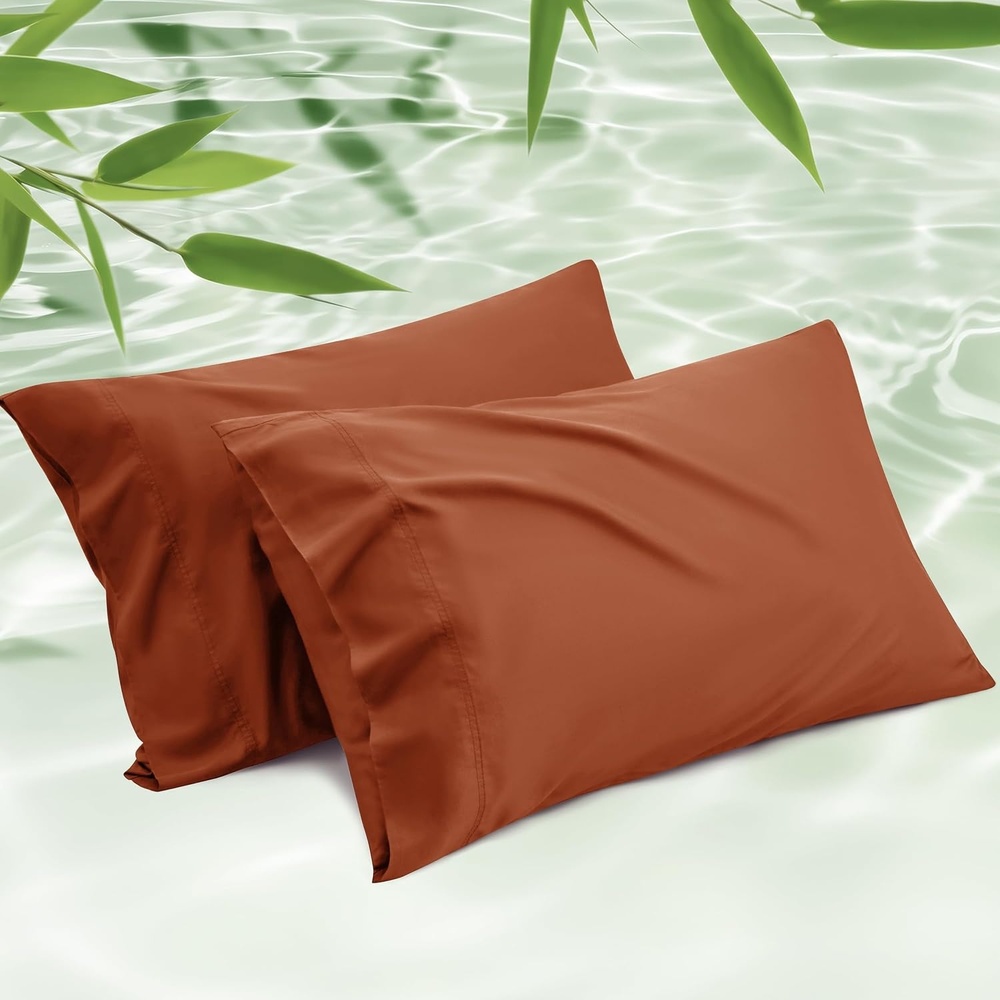 image:imageBedsure King Size Pillow Cases Set of 2 100 Rayon Derived from Bamboo Cooling Pillowcases Similar to Silk Pillow Case Covers with Envelope Closure PureWoven Bedding Dark Grey 20x36 Inches18 Burnt Orange
