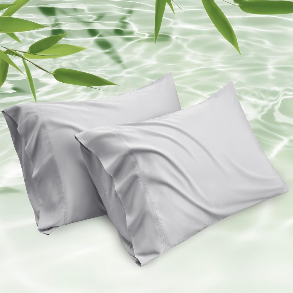 image:imageBedsure King Size Pillow Cases Set of 2 100 Rayon Derived from Bamboo Cooling Pillowcases Similar to Silk Pillow Case Covers with Envelope Closure PureWoven Bedding Dark Grey 20x36 Inches21 Light Grey