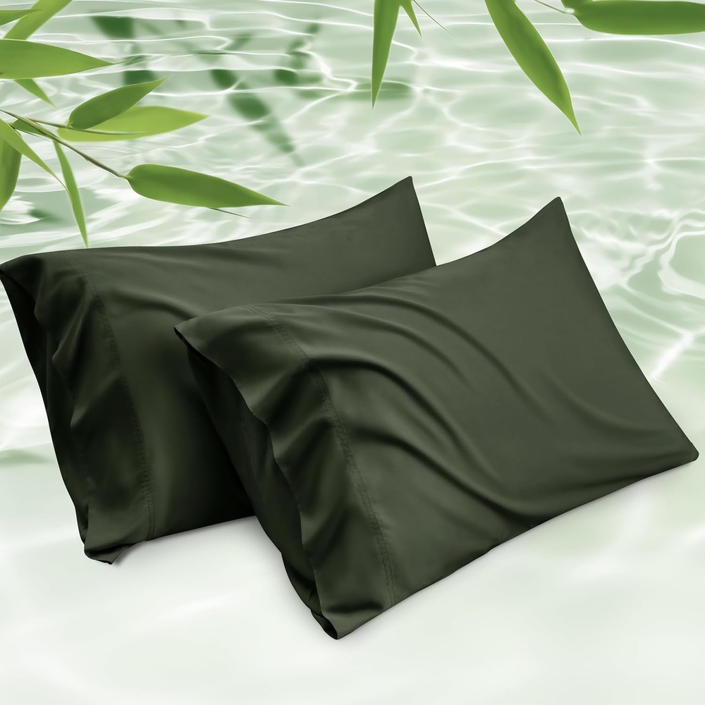 image:imageBedsure King Size Pillow Cases Set of 2 100 Rayon Derived from Bamboo Cooling Pillowcases Similar to Silk Pillow Case Covers with Envelope Closure PureWoven Bedding Dark Grey 20x36 Inches14 Olive Green