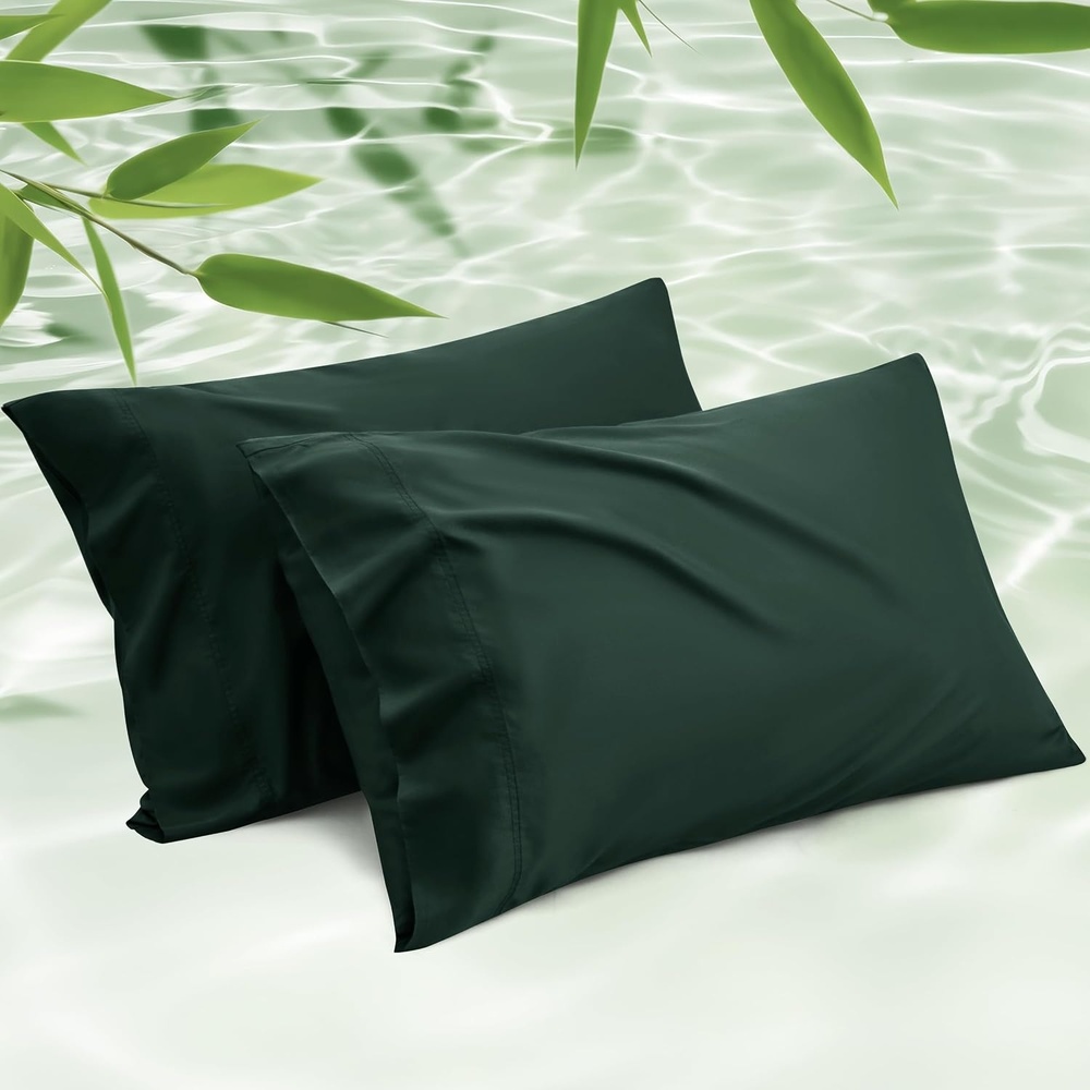 image:imageBedsure King Size Pillow Cases Set of 2 100 Rayon Derived from Bamboo  Cooling Pillowcases Similar to Silk Pillow Case Covers with Envelope Closure PureWoven Bedding Dark Grey 20x36 Inches19  Forest Green