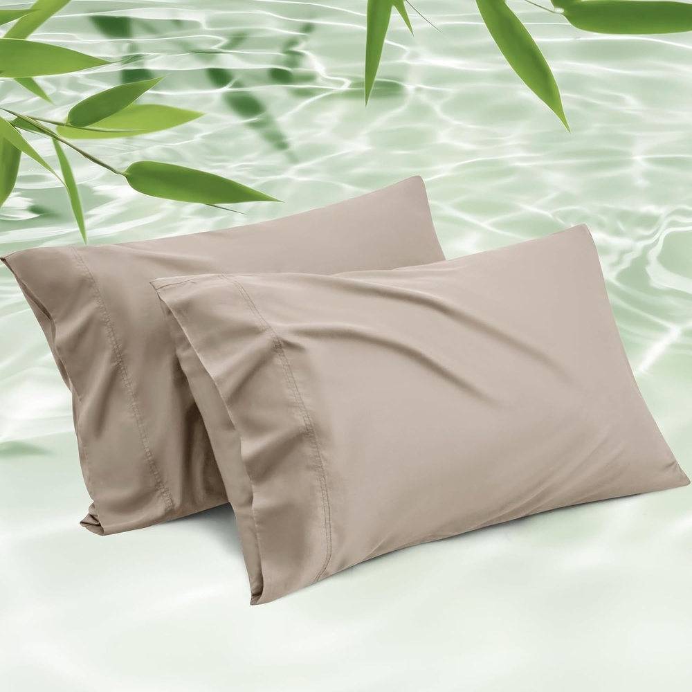 image:imageBedsure King Size Pillow Cases Set of 2 100 Rayon Derived from Bamboo Cooling Pillowcases Similar to Silk Pillow Case Covers with Envelope Closure PureWoven Bedding Dark Grey 20x36 Inches15 Simply Taupe