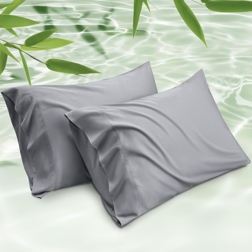 image:imageBedsure King Size Pillow Cases Set of 2 100 Rayon Derived from Bamboo Cooling Pillowcases Similar to Silk Pillow Case Covers with Envelope Closure PureWoven Bedding Dark Grey 20x36 Inches12 Silver Grey