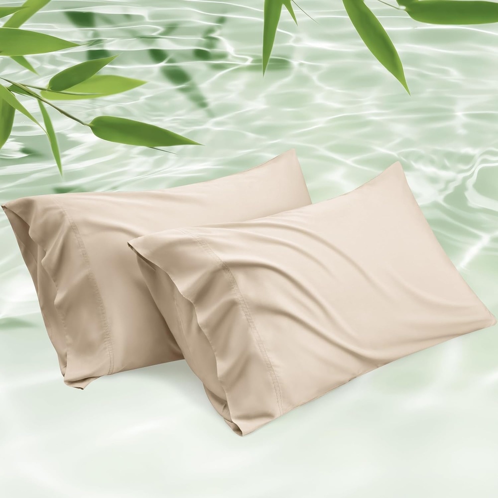 image:imageBedsure King Size Pillow Cases Set of 2 100 Rayon Derived from Bamboo  Cooling Pillowcases Similar to Silk Pillow Case Covers with Envelope Closure PureWoven Bedding Dark Grey 20x36 Inches06  Beige