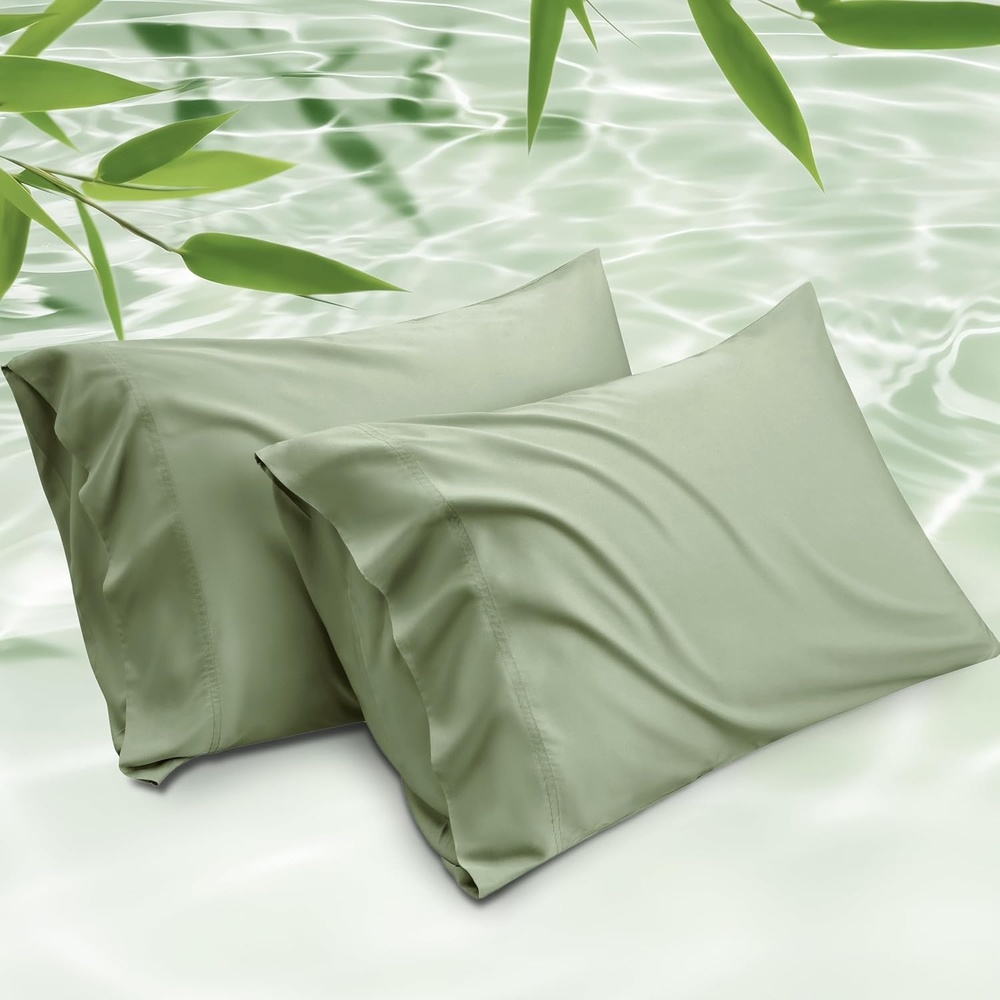 image:imageBedsure King Size Pillow Cases Set of 2 100 Rayon Derived from Bamboo Cooling Pillowcases Similar to Silk Pillow Case Covers with Envelope Closure PureWoven Bedding Dark Grey 20x36 Inches08 Sage Green