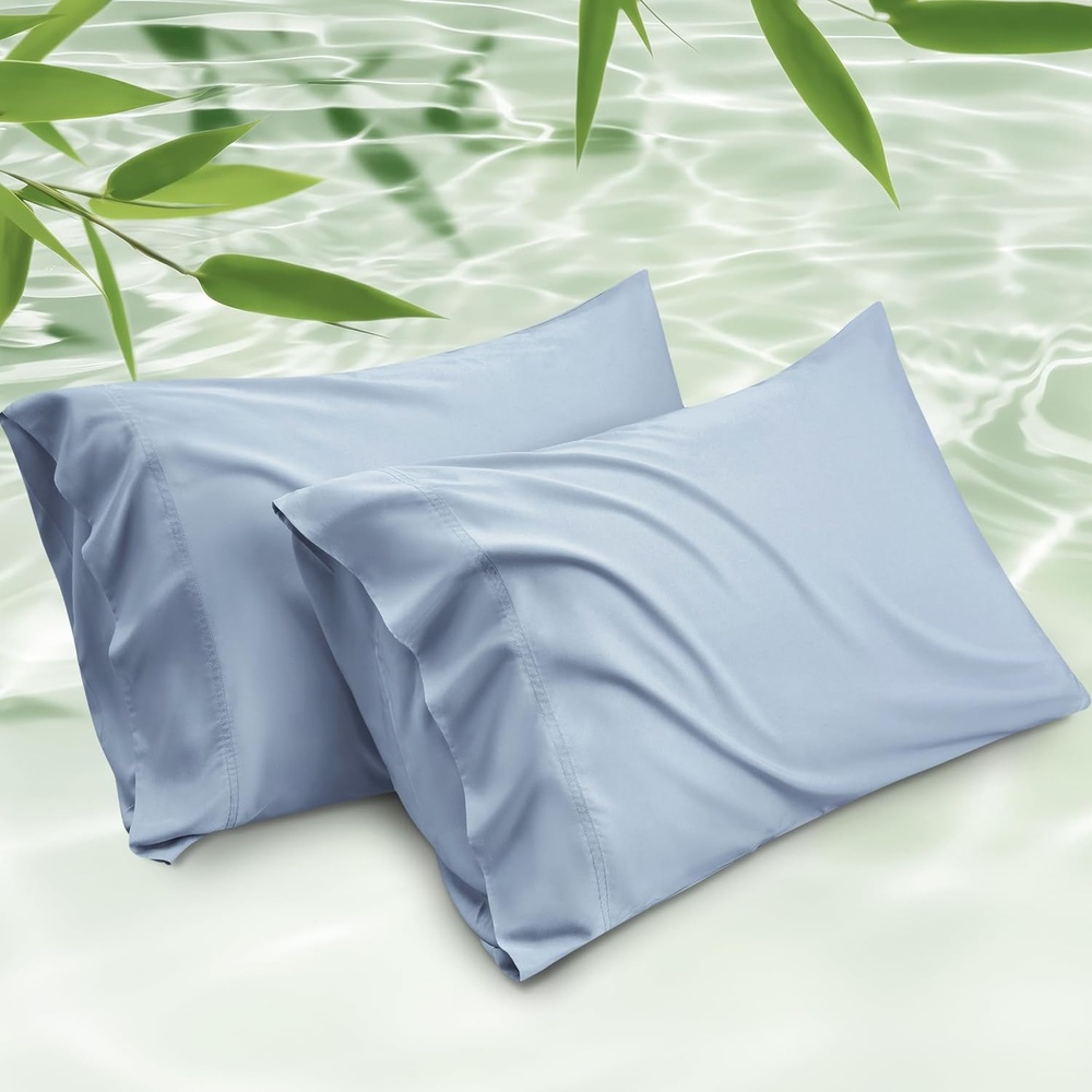 image:imageBedsure King Size Pillow Cases Set of 2 100 Rayon Derived from Bamboo Cooling Pillowcases Similar to Silk Pillow Case Covers with Envelope Closure PureWoven Bedding Dark Grey 20x36 Inches09 Light Blue
