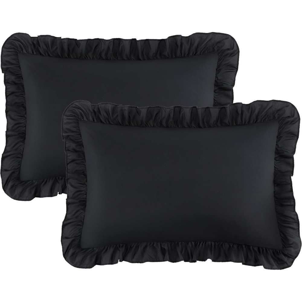 image:imageBedsure Ruffle Pillow Cases Standard Size Set of 2 Black Pillow Shams 27 French Ruffles Distressed Vintage Shams Envelope Closure Doublebrushed Microfiber 20 x 26 Wrinkle Fade Resistant02 Black