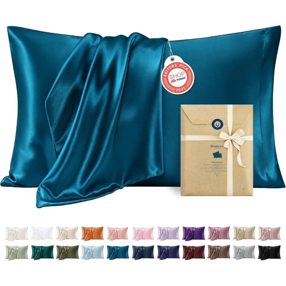 image:imageBedsure Satin Pillowcase Standard Set of 2 Silky Pillow Cases White Similar to Silk Pillow Cases Decorative Covers Room Decor Gifts for Women Men Envelope Closure For Hair Skin 20 x 2624 Teal