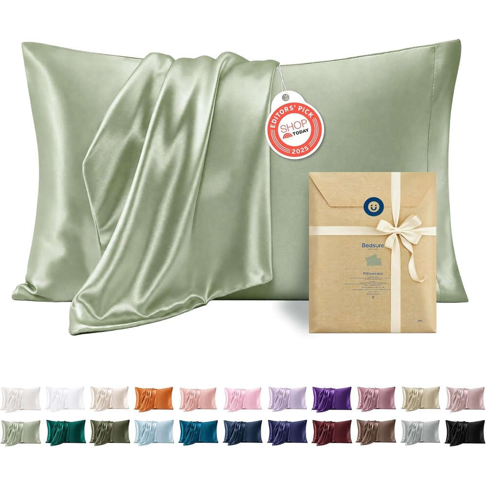 image:imageBedsure Satin Pillowcase Standard Set of 2 Silky Pillow Cases White Similar to Silk Pillow Cases Decorative Covers Room Decor Gifts for Women Men Envelope Closure For Hair Skin 20 x 2607 Sage Green