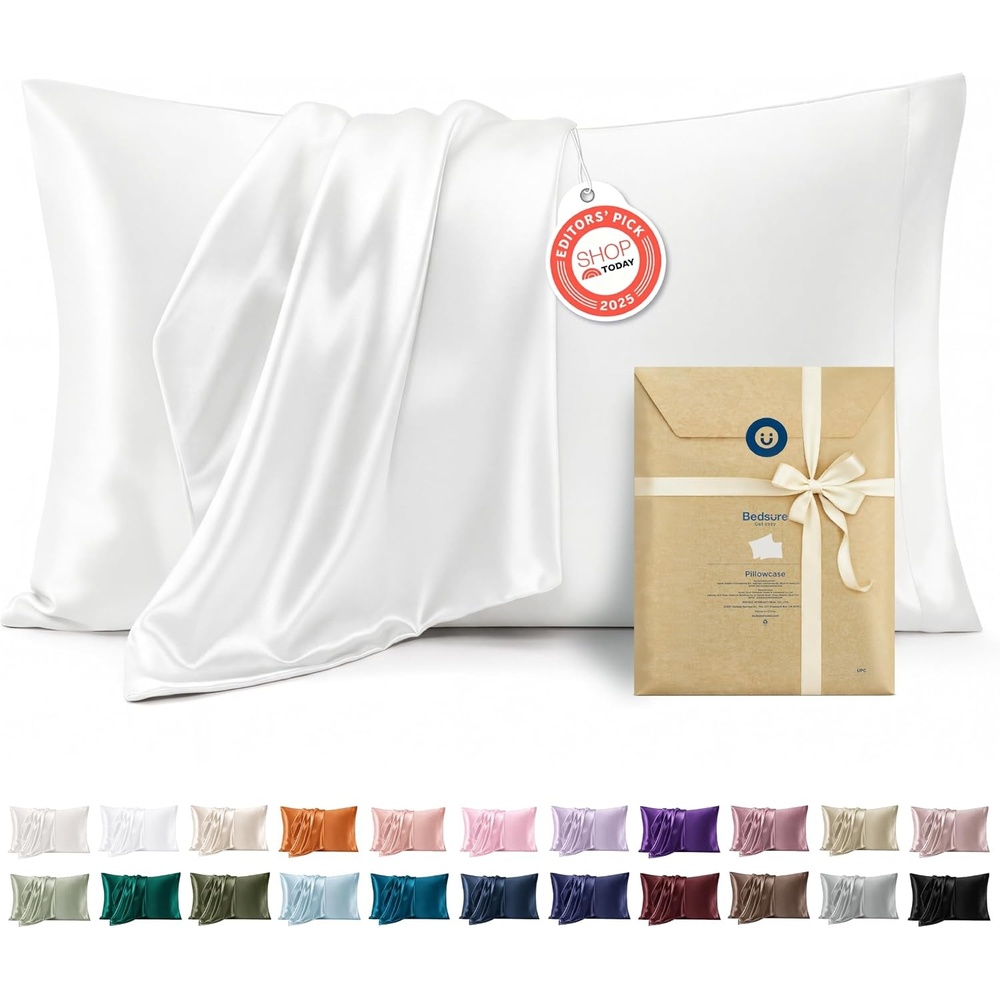 image:imageBedsure Satin Pillowcase Standard Set of 2 Silky Pillow Cases White Similar to Silk Pillow Cases Decorative Covers Room Decor Gifts for Women Men Envelope Closure For Hair Skin 20 x 2602 Pure White