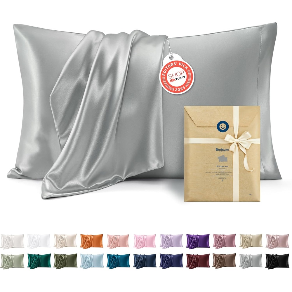image:imageBedsure Satin Pillowcase Standard Set of 2 Silky Pillow Cases White Similar to Silk Pillow Cases Decorative Covers Room Decor Gifts for Women Men Envelope Closure For Hair Skin 20 x 2601 Silver Grey