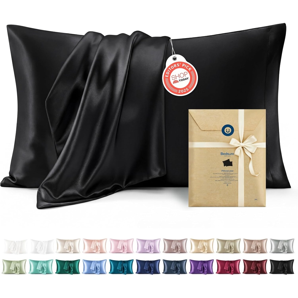 image:imageBedsure Satin Pillowcase Standard Set of 2 Silky Pillow Cases White Similar to Silk Pillow Cases Decorative Covers Room Decor Gifts for Women Men Envelope Closure For Hair Skin 20 x 2604 Black