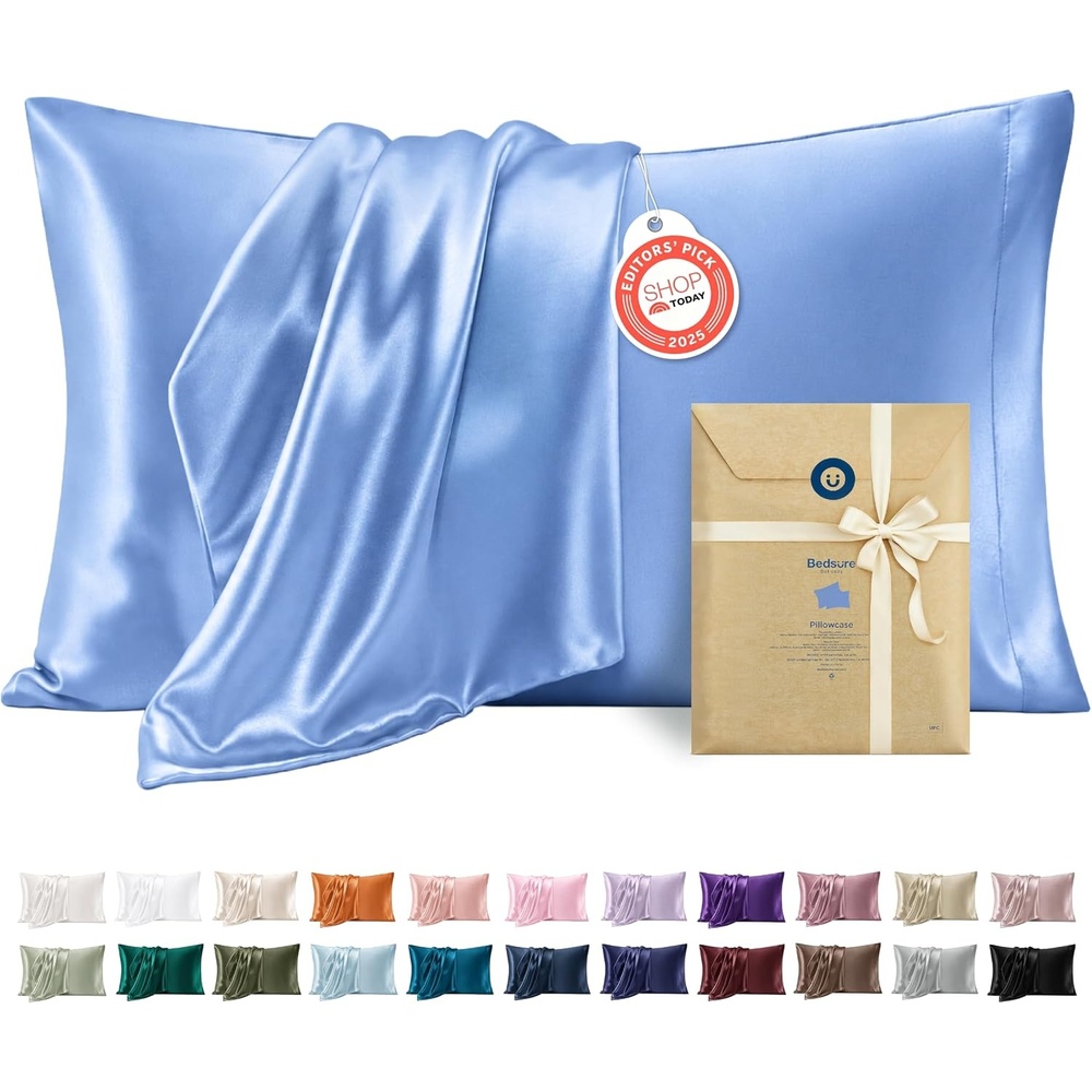 image:imageBedsure Satin Pillowcase Standard Set of 2 Silky Pillow Cases White Similar to Silk Pillow Cases Decorative Covers Room Decor Gifts for Women Men Envelope Closure For Hair Skin 20 x 2619 Sky Blue